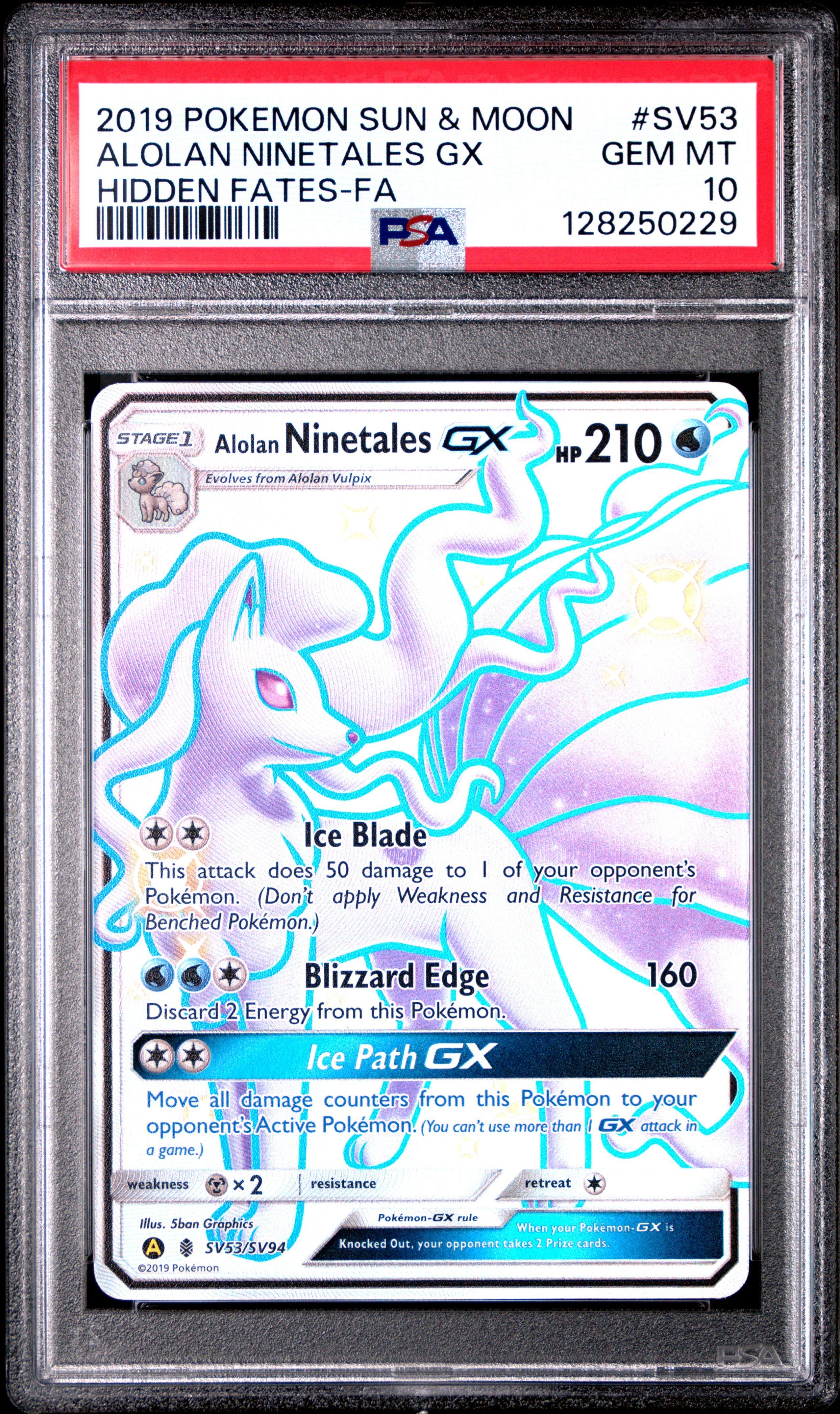 2019 Pokemon Sun & Moon Hidden Fates Sv53 Full Art/alolan Ninetales Gx PSA 10