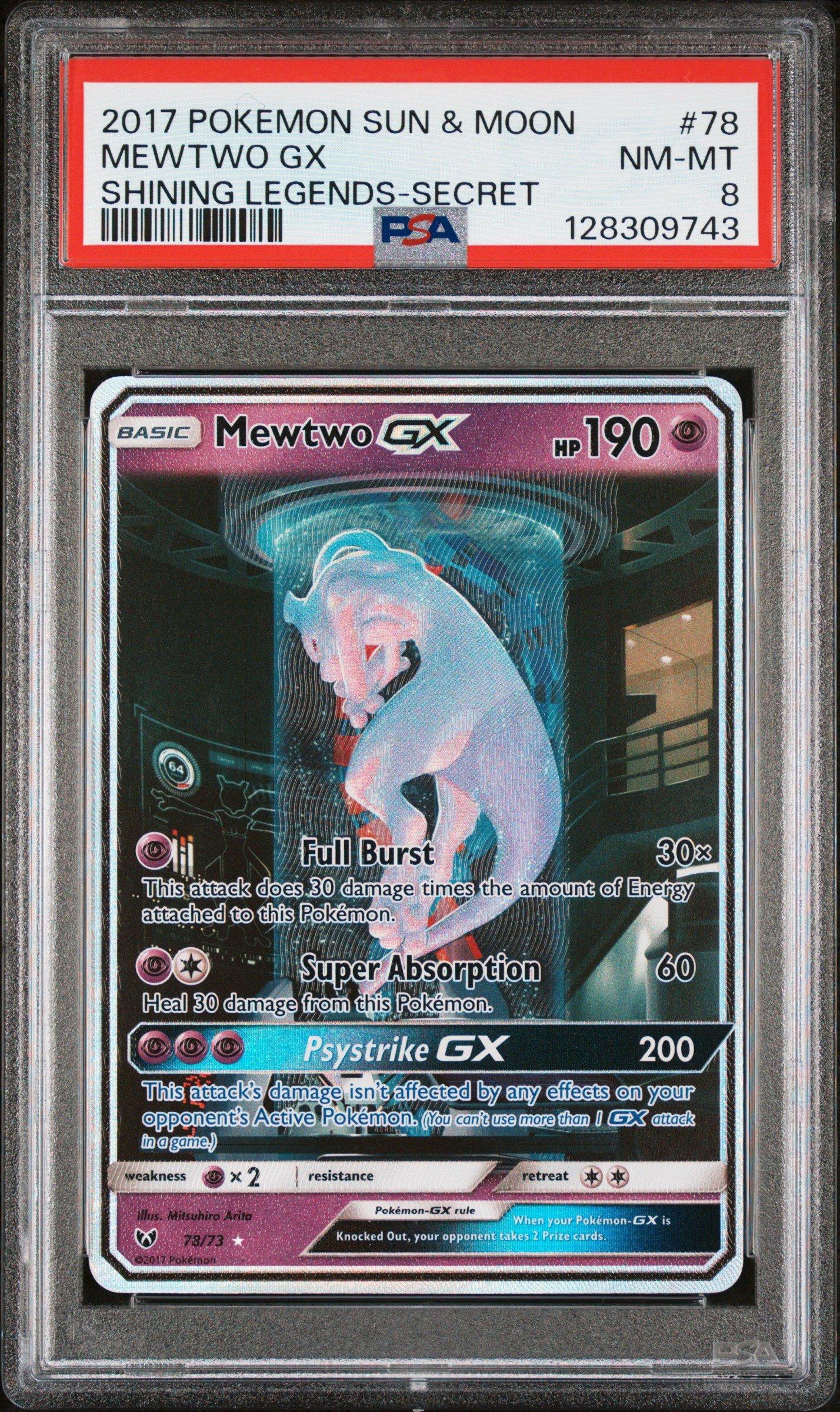 2017 Pokemon Sun & Moon Shining Legends 78 Mewtwo Gx Secret PSA 8
