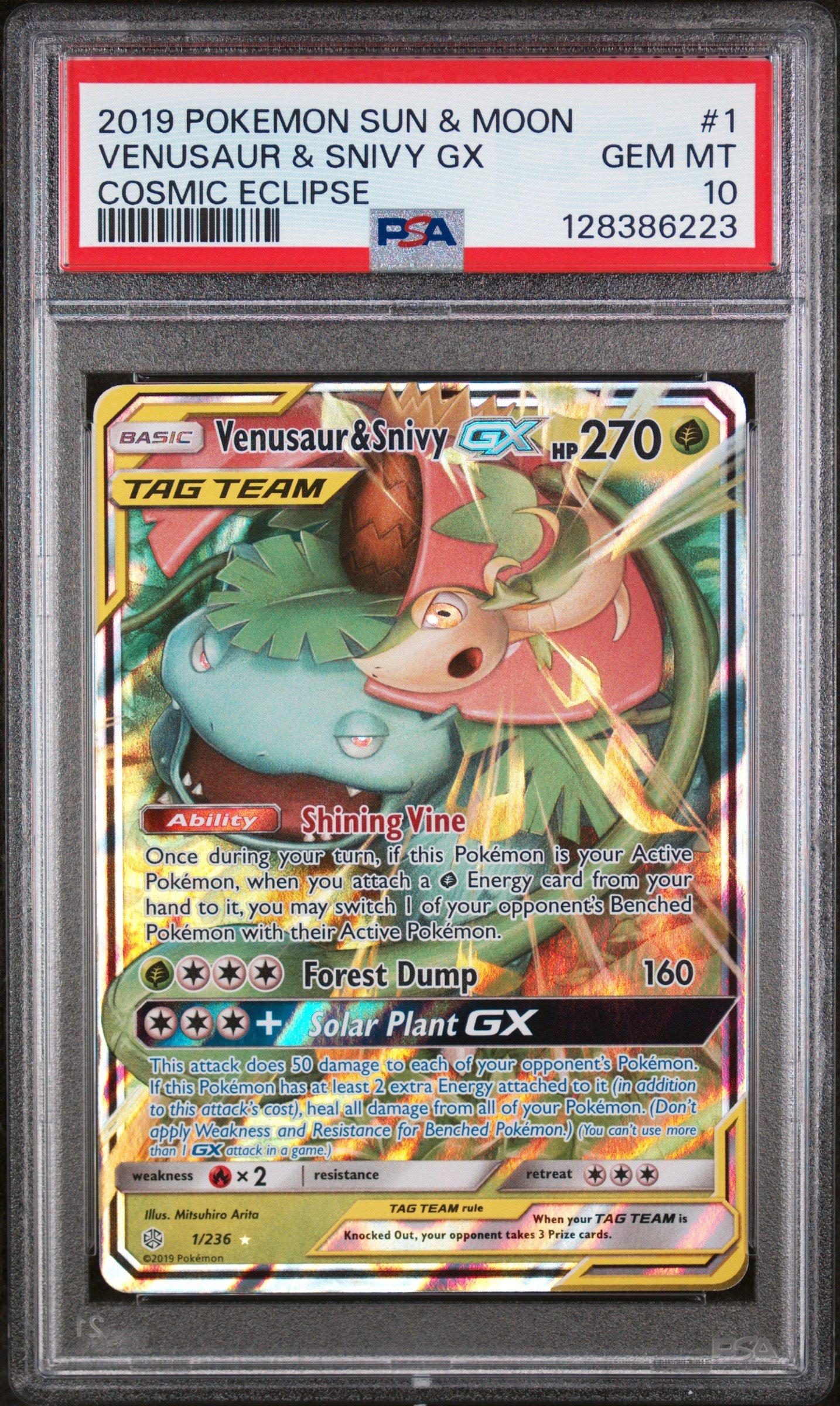 2019 Pokemon Sun & Moon Cosmic Eclipse 1 Venusaur & Snivy Gx PSA