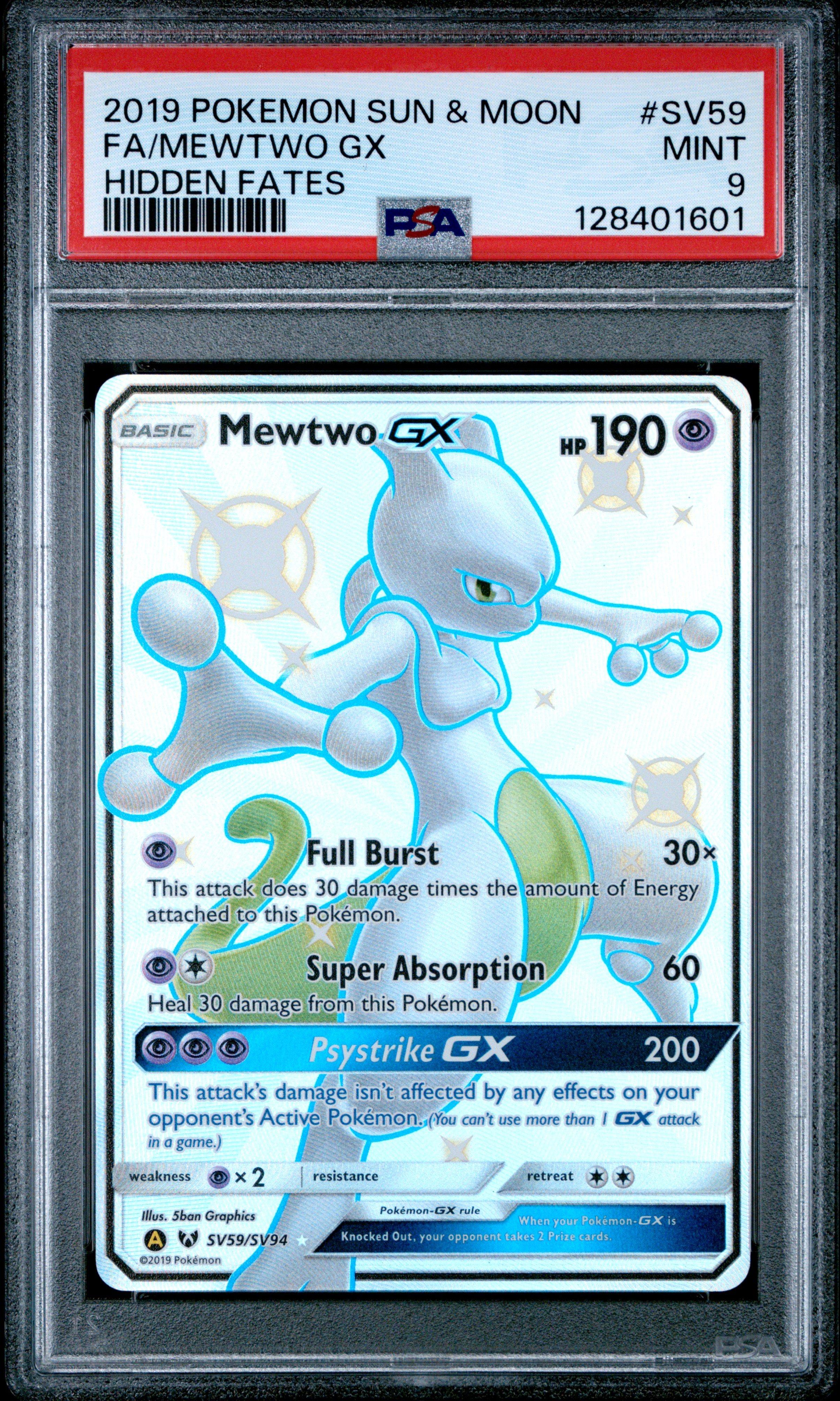 2019 Pokemon Sun & Moon Hidden Fates Sv59 Full Art/mewtwo Gx PSA 9