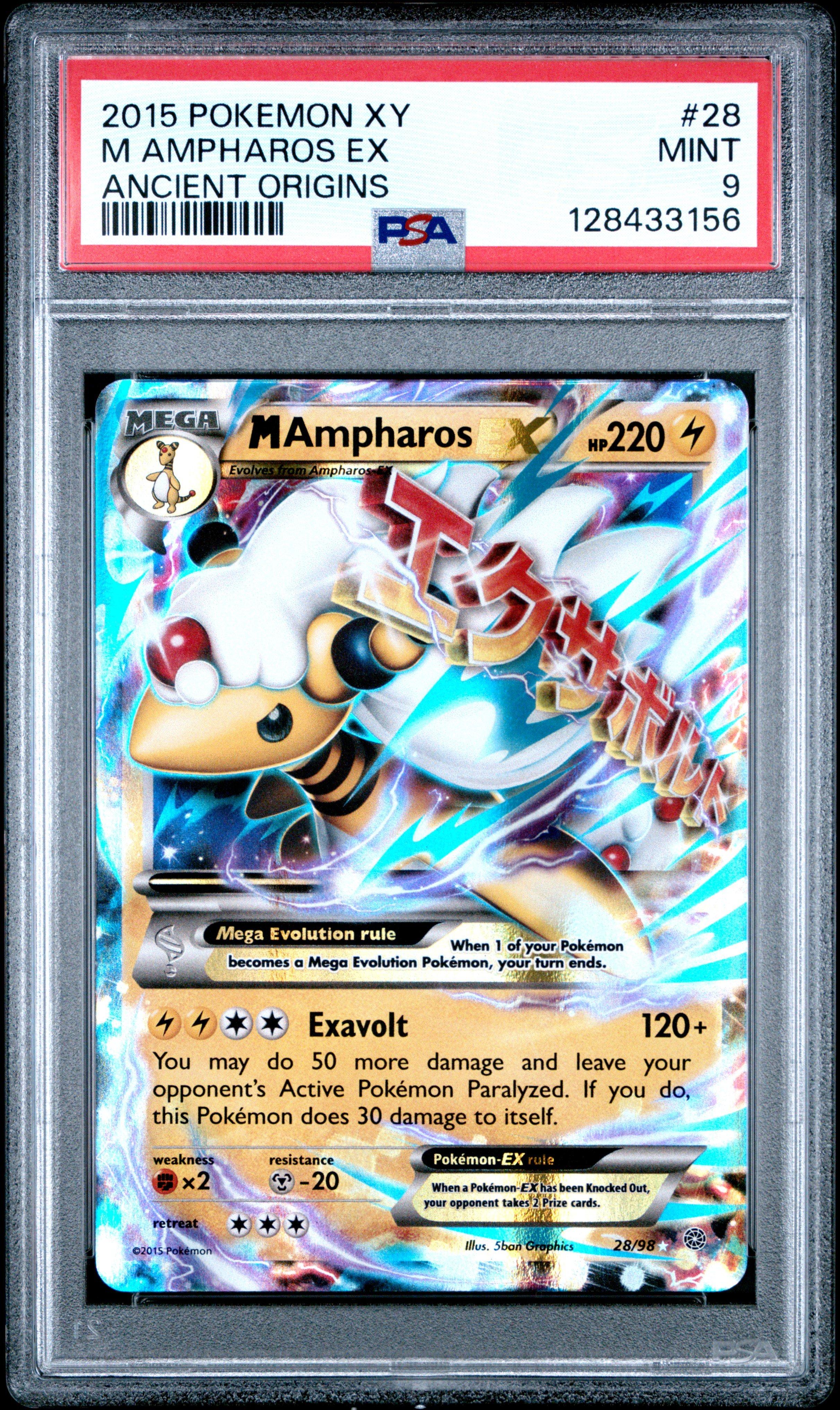 2015 Pokemon Xy Ancient Origins 28 M Ampharos Ex PSA 9 Graded Card