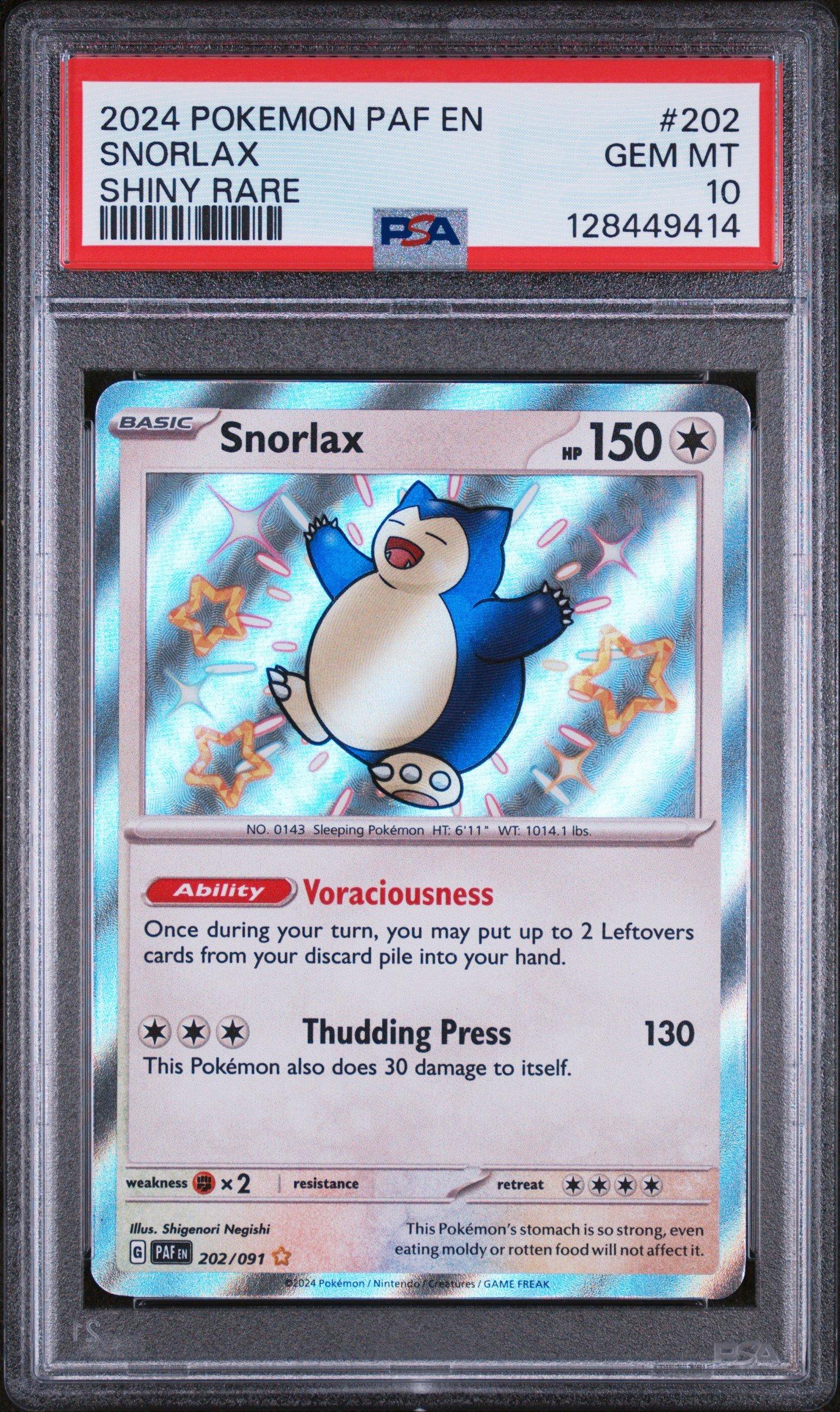 2024 Pokemon Paf En-paldean Fates 202 Snorlax Shiny Rare PSA 10