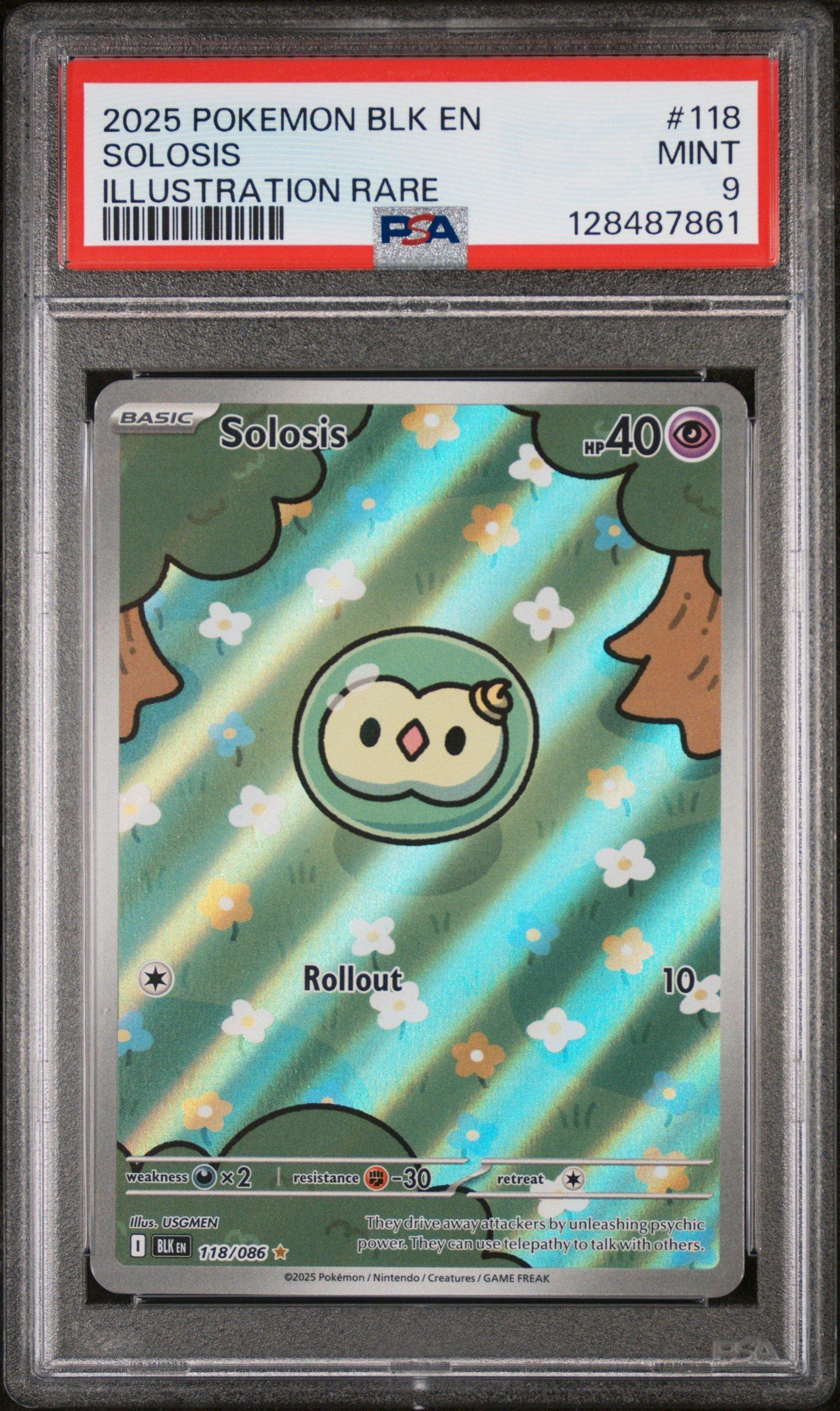 2025 Pokemon Blk En-black Bolt 118 Solosis Illustration Rare PSA 9