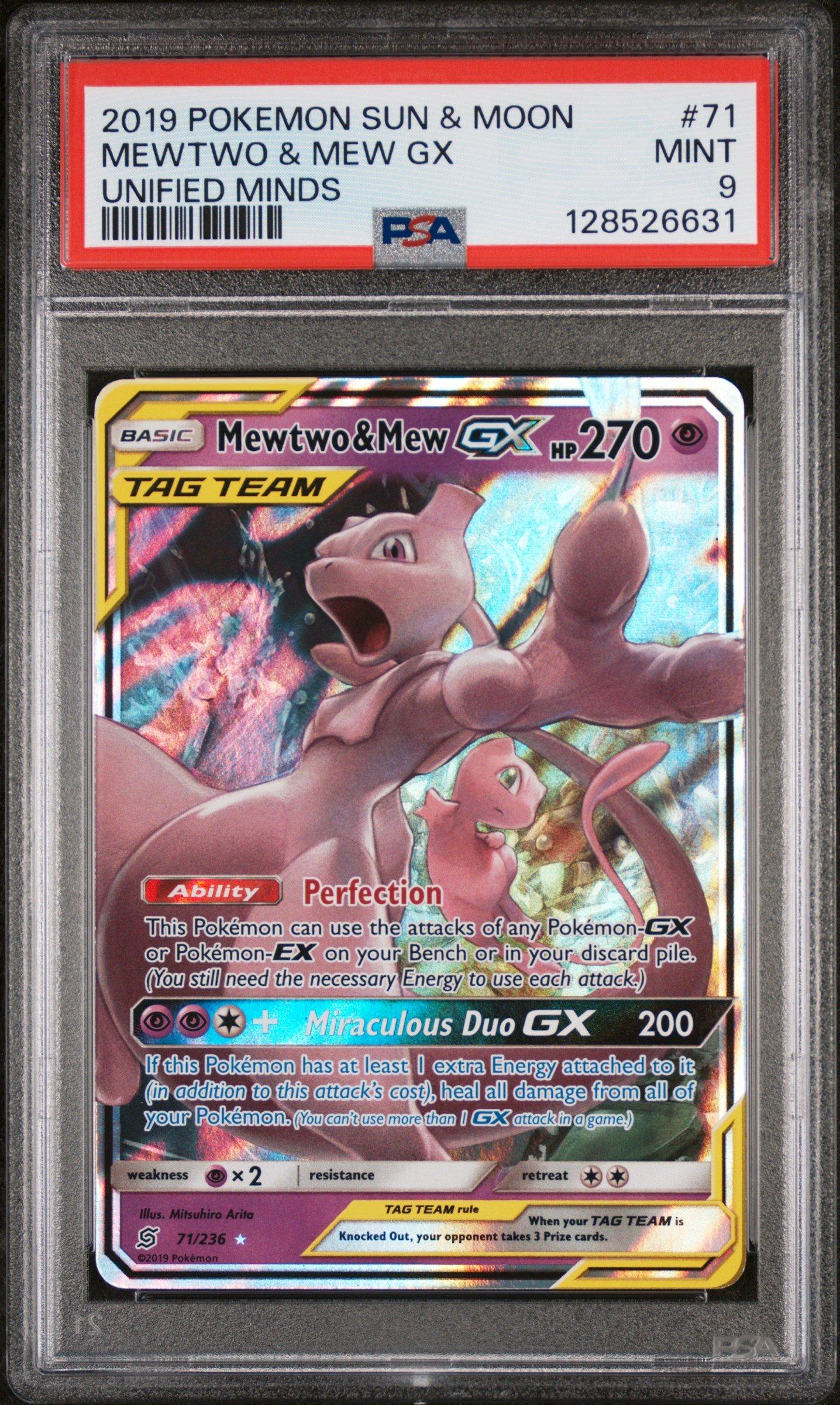 2019 Pokemon Sun & Moon Unified Minds 71 Mewtwo & Mew Gx PSA 9