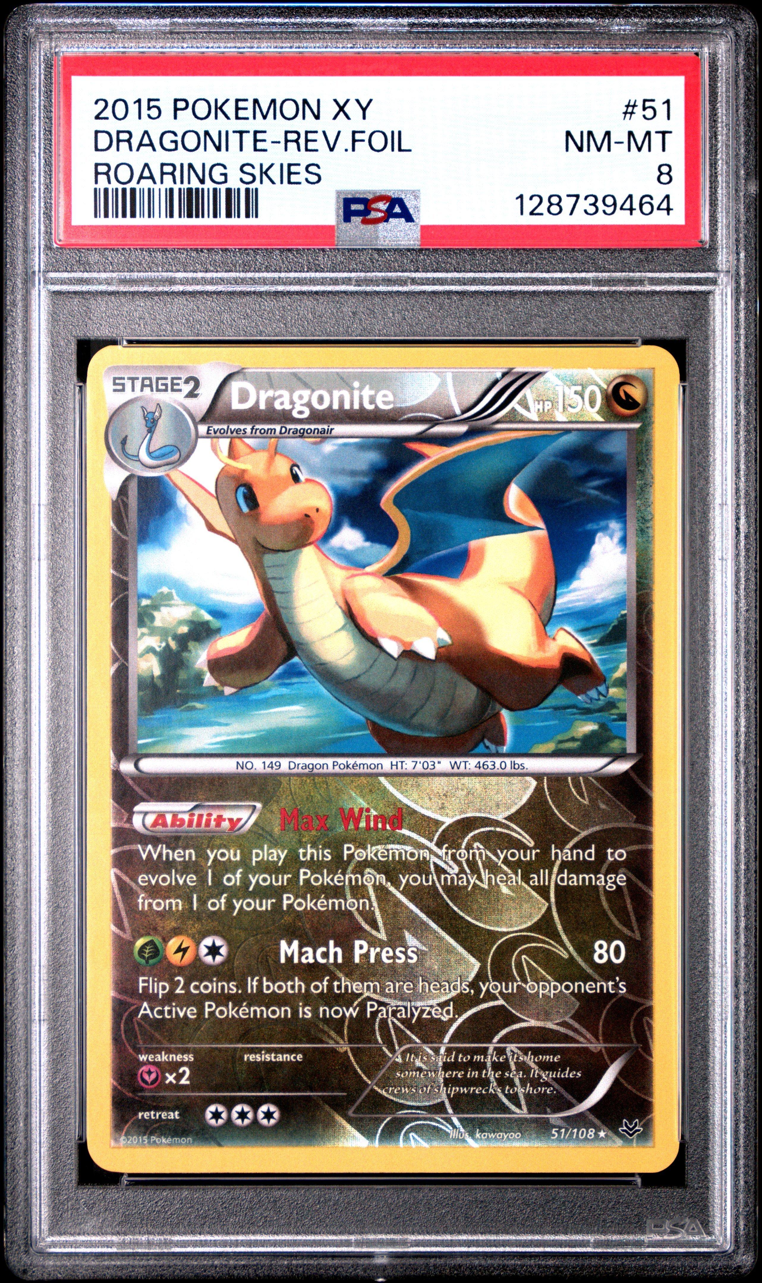 foil dragonite pokemon card 2004 Ex Team Rocket Returns Reverse Holo Dark #15 PSA 8 NM-MT on Fanatics Collect Colorless Retreat Cost 2015 Pokemon Xy Roaring Skies