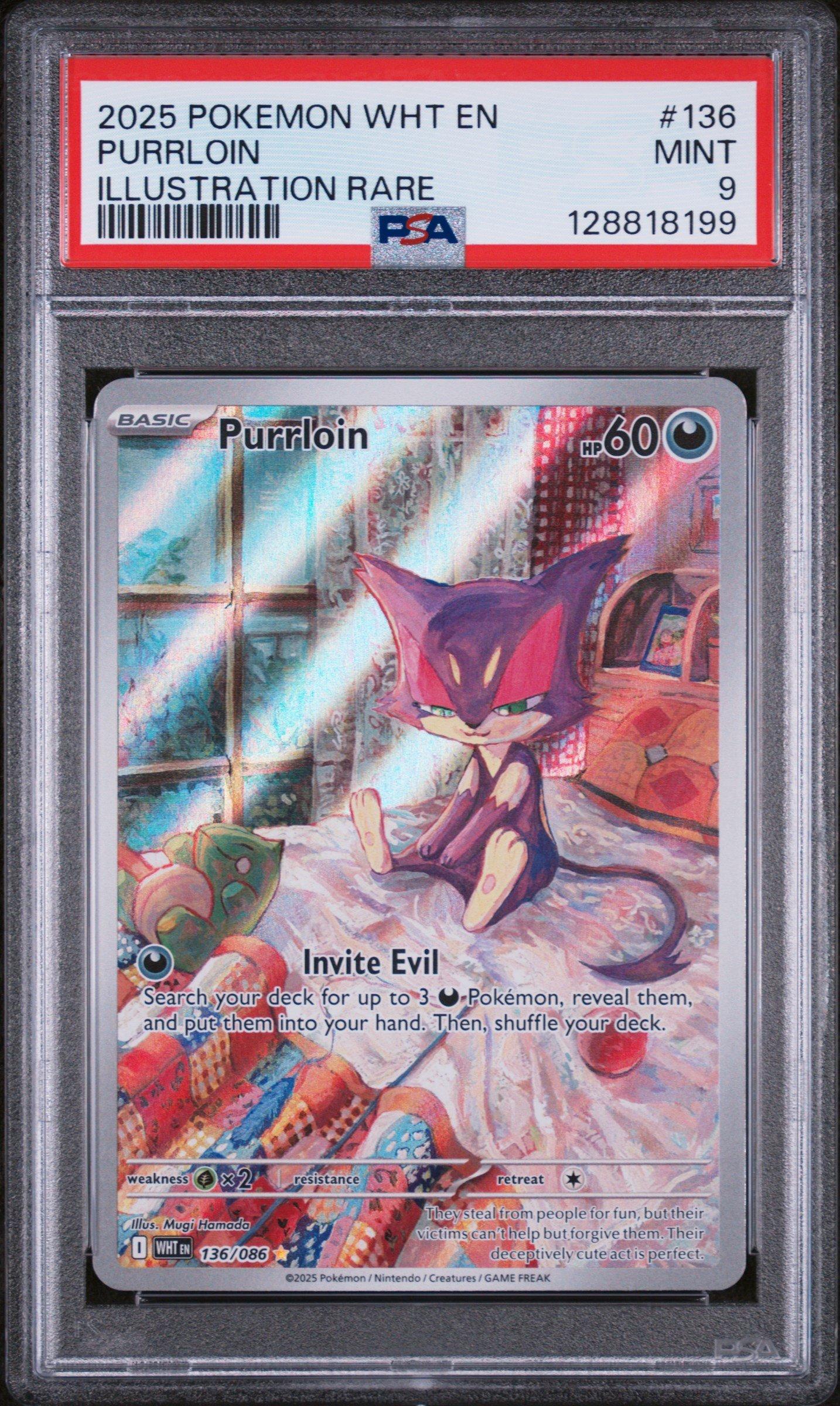 2025 Pokemon Wht En-white Flare 136 Purrloin Illustration Rare PSA