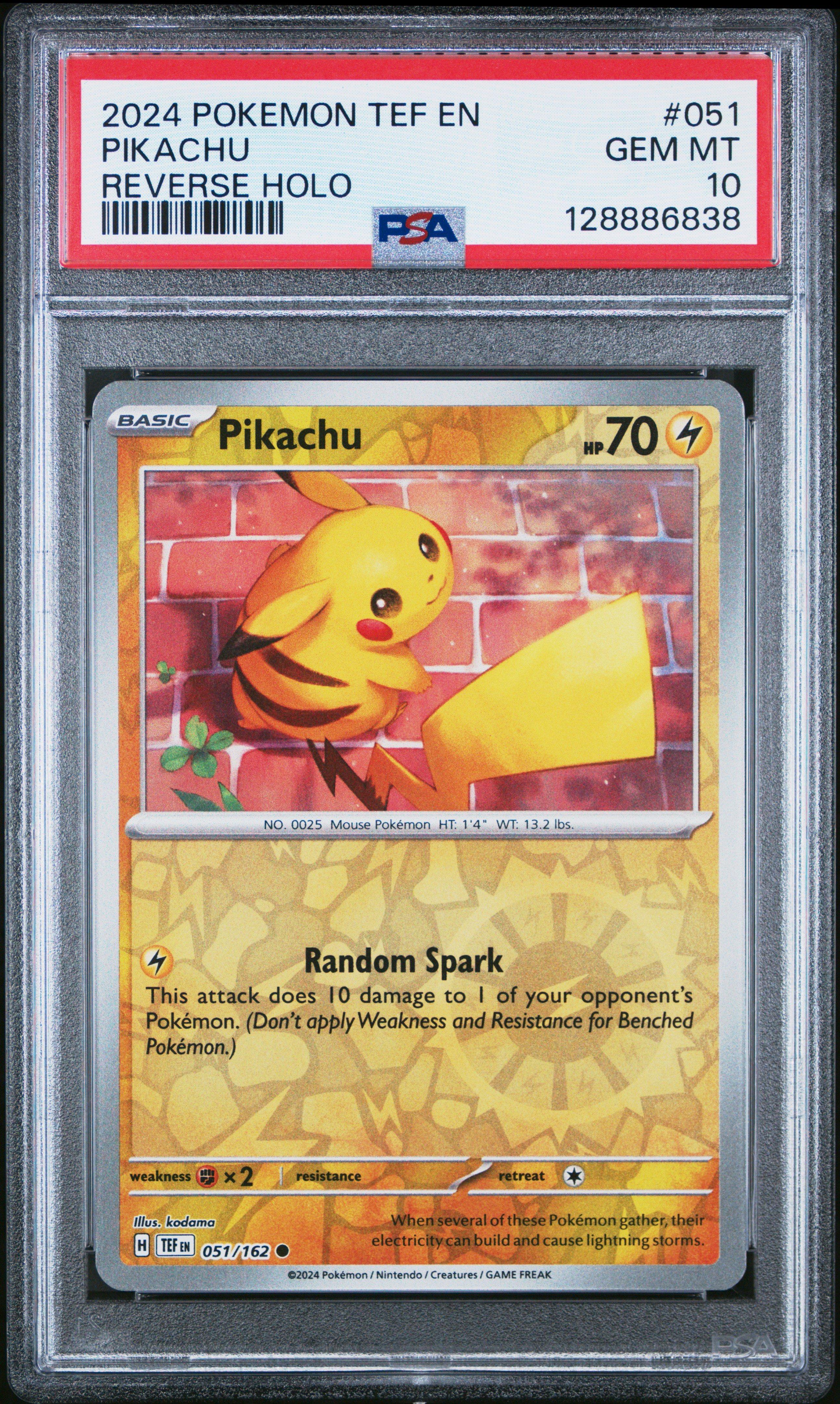 2024 Pokemon Tef En-temporal Forces 051 Pikachu Reverse Holo PSA
