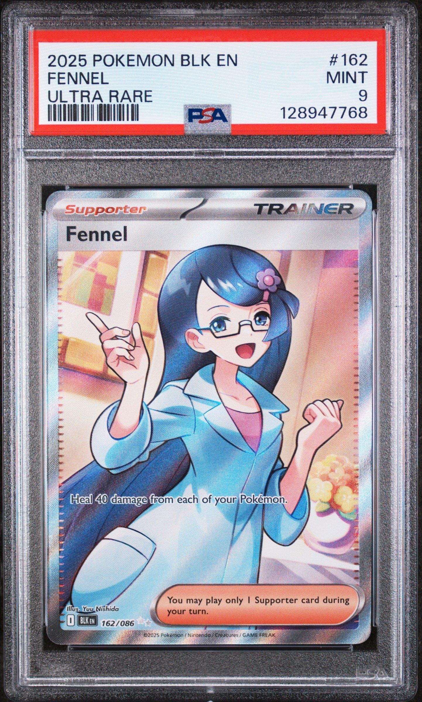 FENNEL カード トレカ サイン Hasha AXIZ AWG FAV 2025 Pokemon Blk En-black Bolt 162 Fennel Ultra Rare PSA 9 Graded