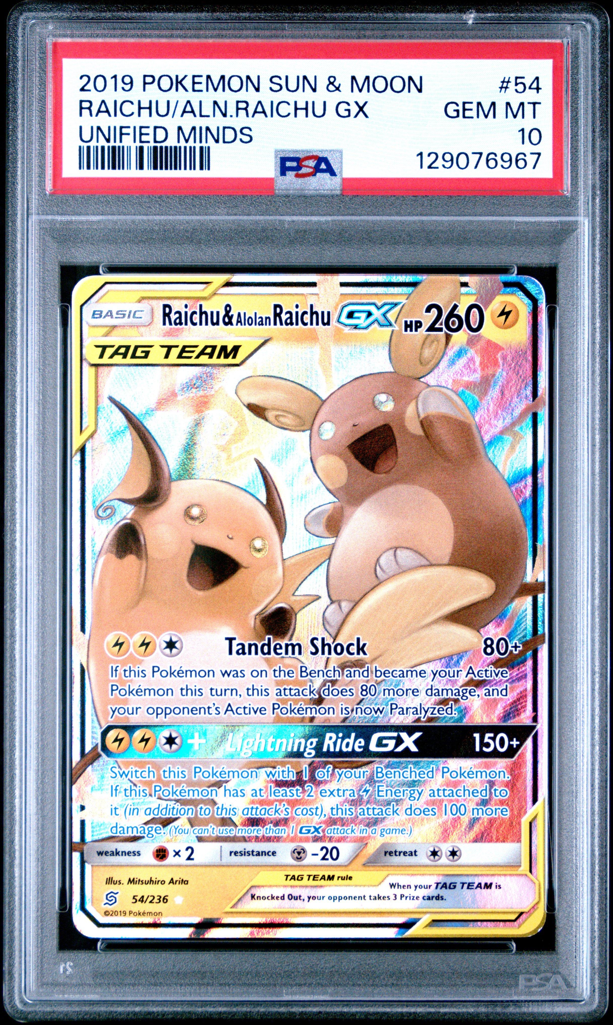 2019 Pokemon Sun & Moon Unified Minds 54 Raichu & Alolan Raichu Gx PSA 10  Graded Card | GameStop