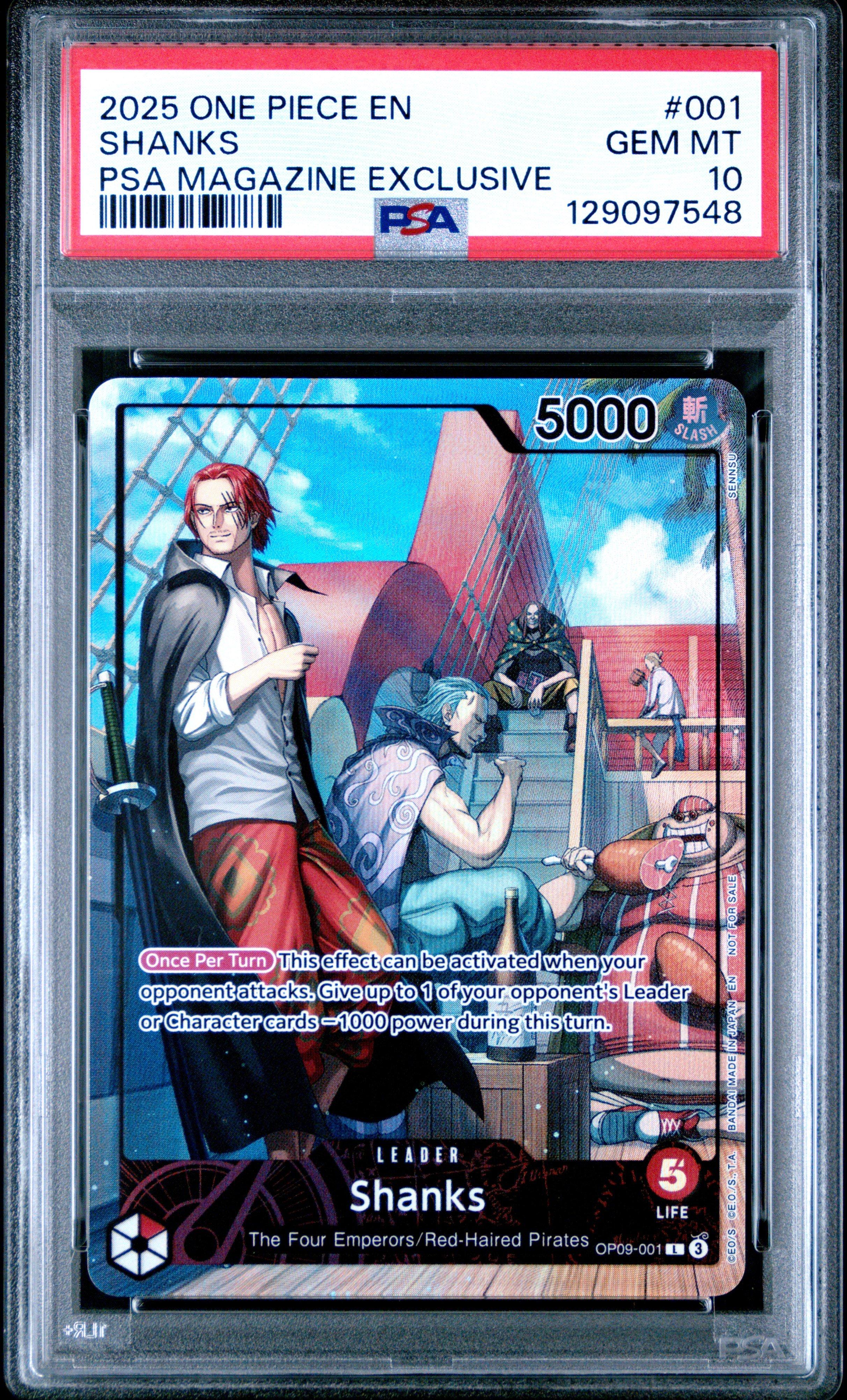 ワンピース カードゲーム 2025 ONE PIECE EN SHANKS #001 PSA GEM 10 2025 One Piece Promos 001 Shanks Psa Magazine Exclusive PSA 10