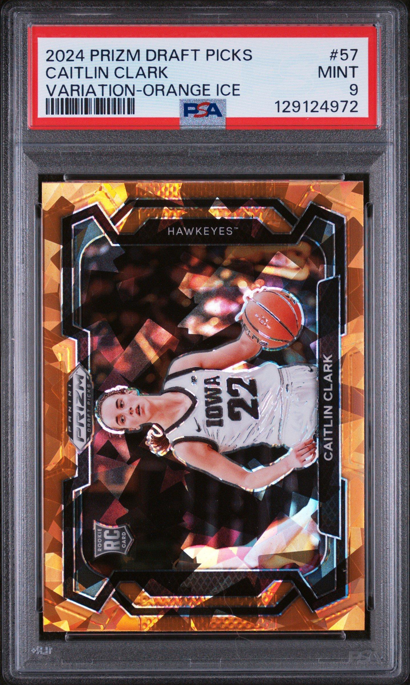 2024 Panini Prizm Draft Picks 57 Caitlin Clark Variation-orange Ice PSA 9