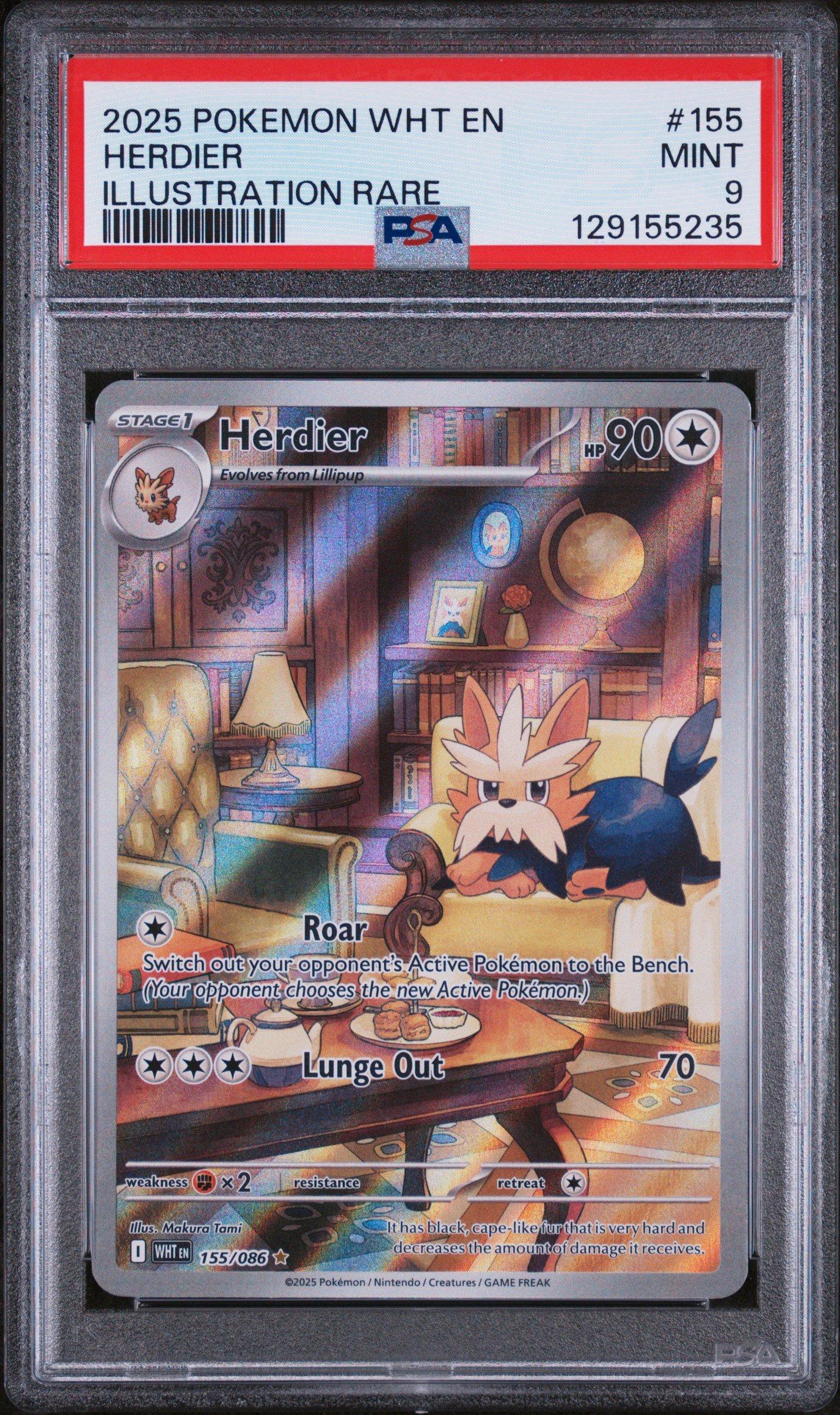 2025 Pokemon Wht En-white Flare 155 Herdier Illustration Rare PSA