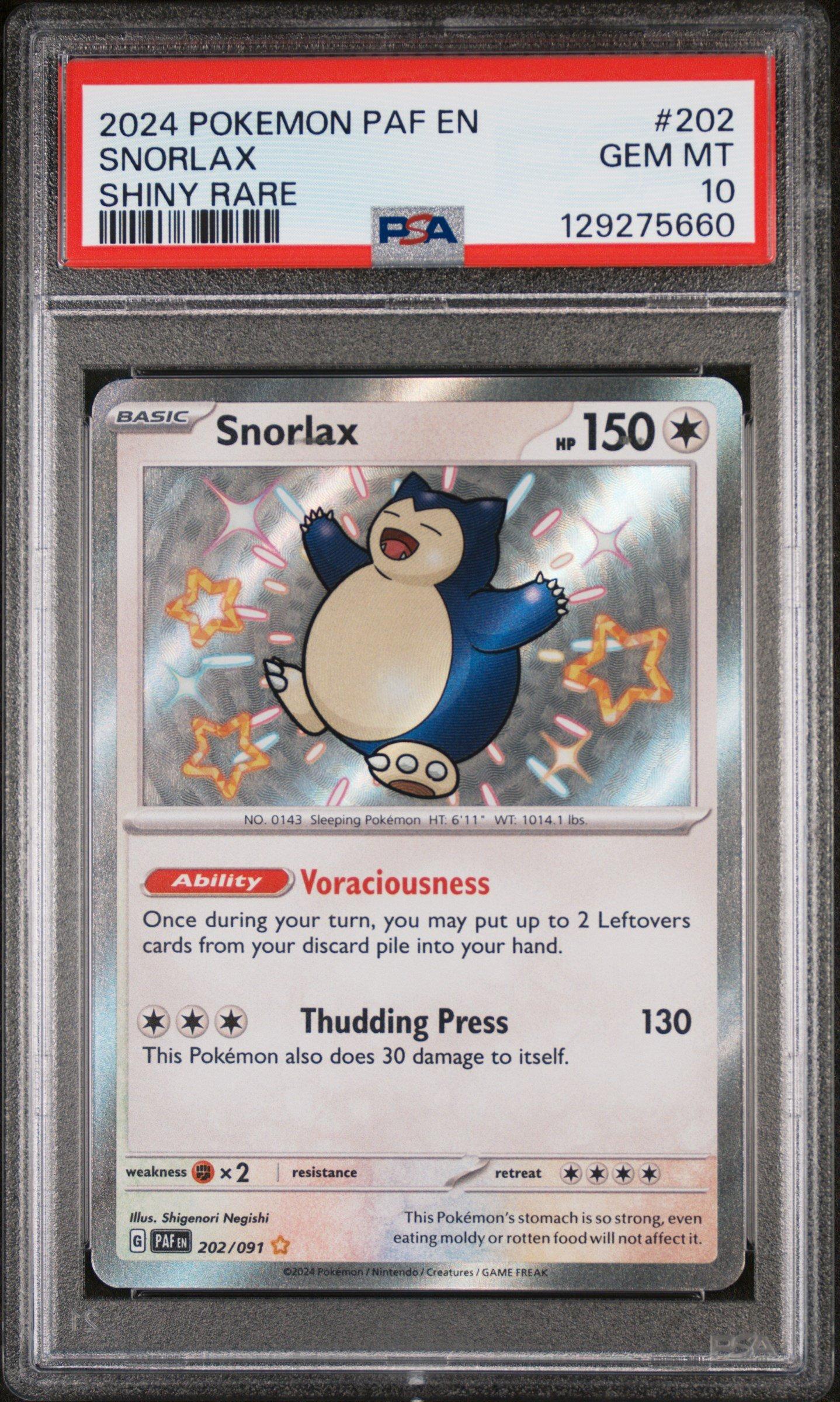 2024 Pokemon Paf En-paldean Fates 202 Snorlax Shiny Rare PSA 10