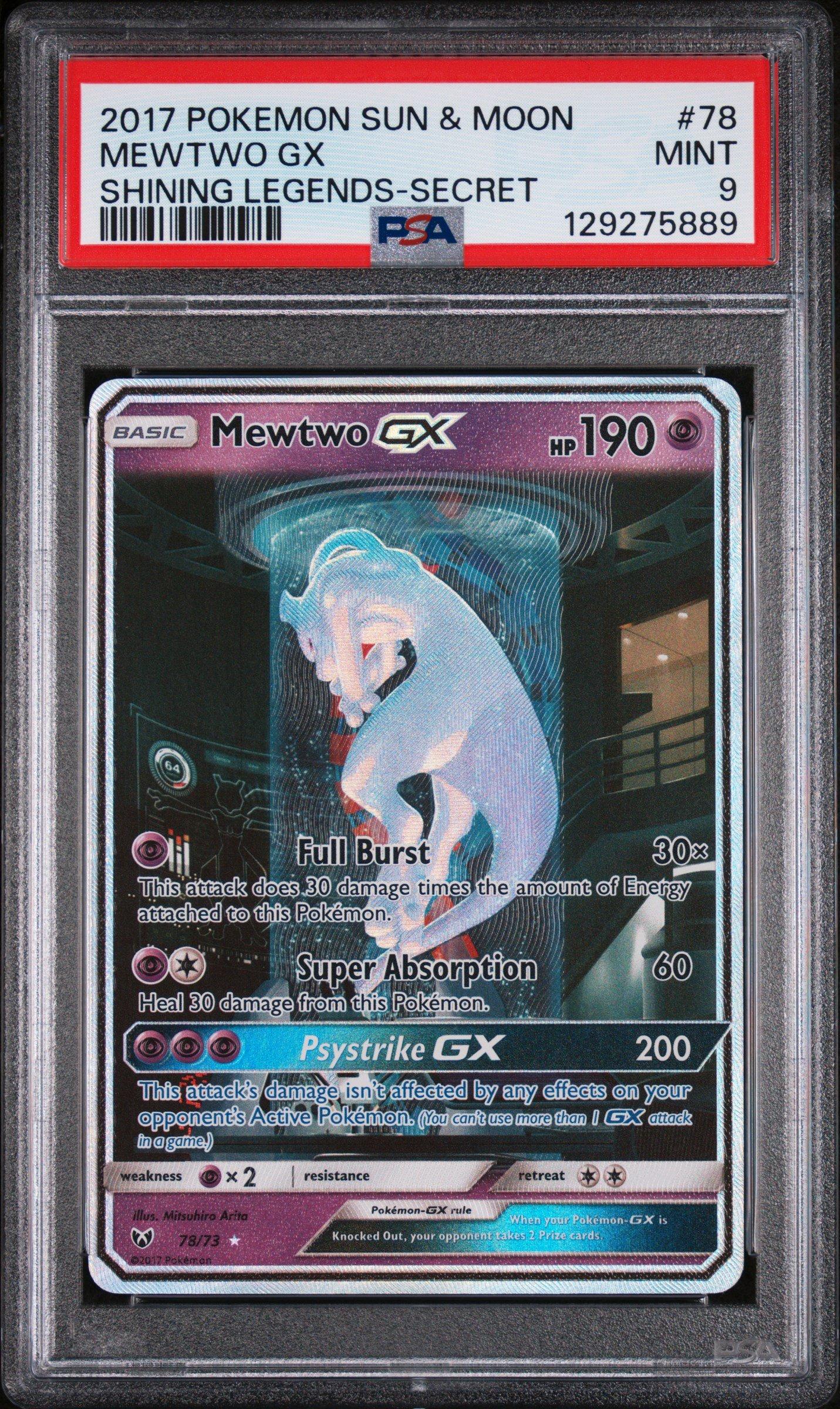 2017 Pokemon Sun & Moon Shining Legends 78 Mewtwo Gx Secret PSA 9