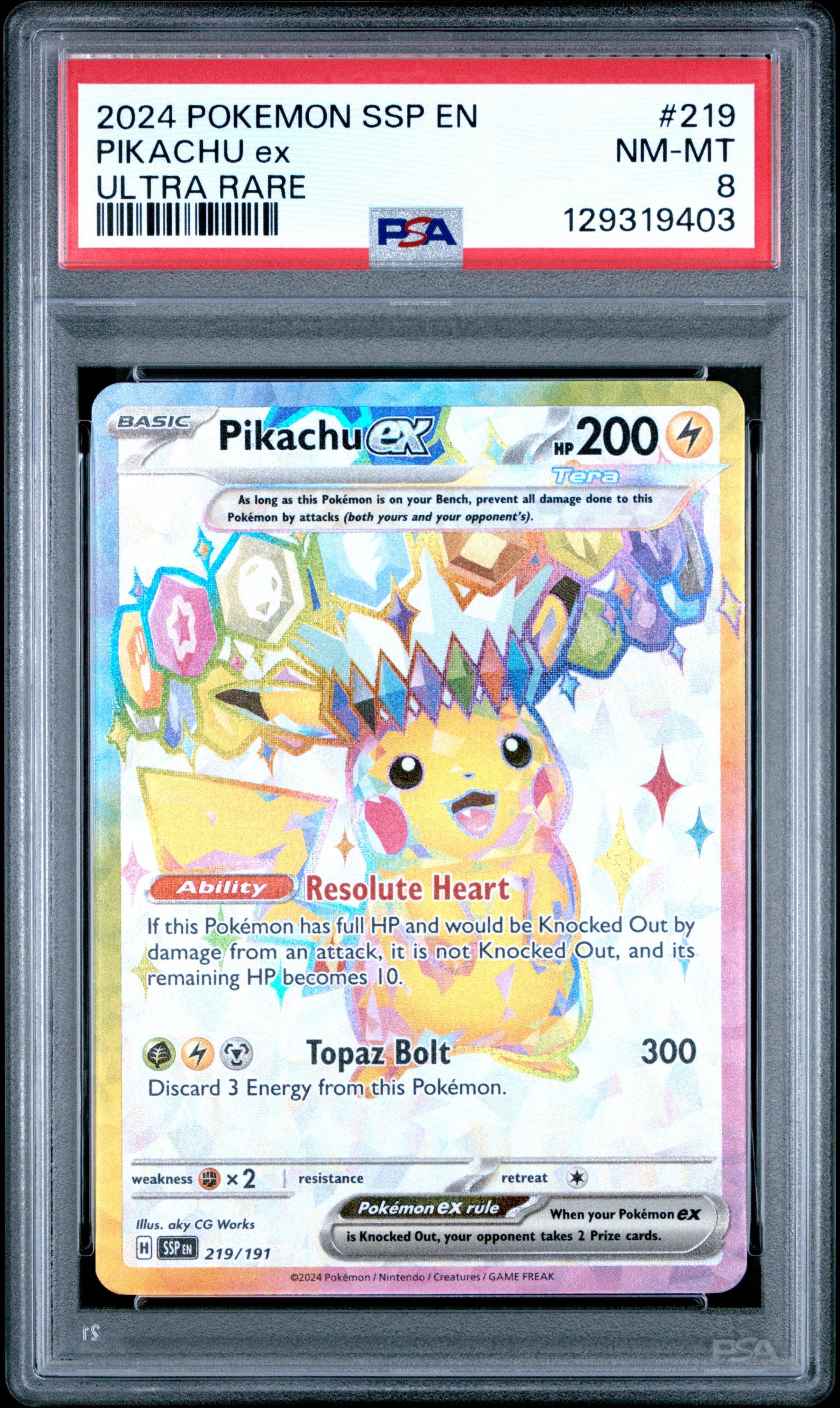 2024 Pokemon Ssp En-surging Sparks 219 Pikachu Ex Ultra Rare PSA 8