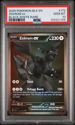 2025 Pokemon Blk En-black Bolt 172 Zekrom Ex Black White Rare PSA