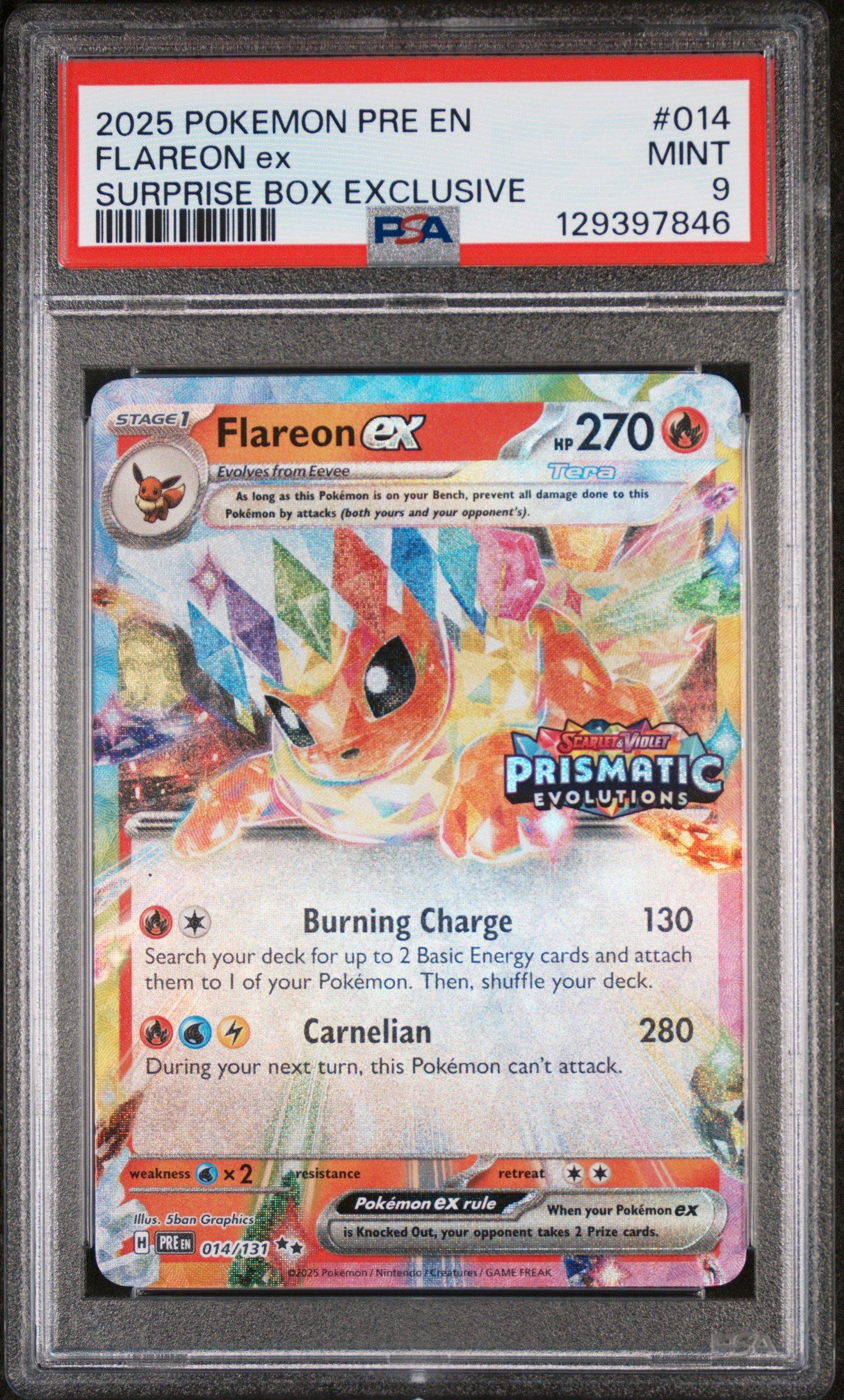 2025 Pokemon Pre En-prismatic Evolutions 014 Flareon Ex Surprise Box  Exclusive PSA 9 Graded Card | GameStop
