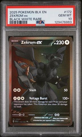 2025 Pokemon Blk En-black Bolt 172 Zekrom Ex Black White Rare PSA