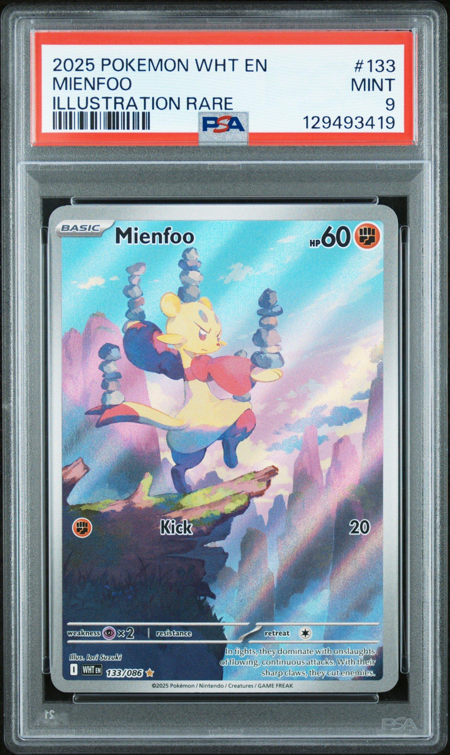 mienfoo pokemon card 2025 Pokemon Wht En-white Flare 133 Mienfoo Illustration Rare PSA 9