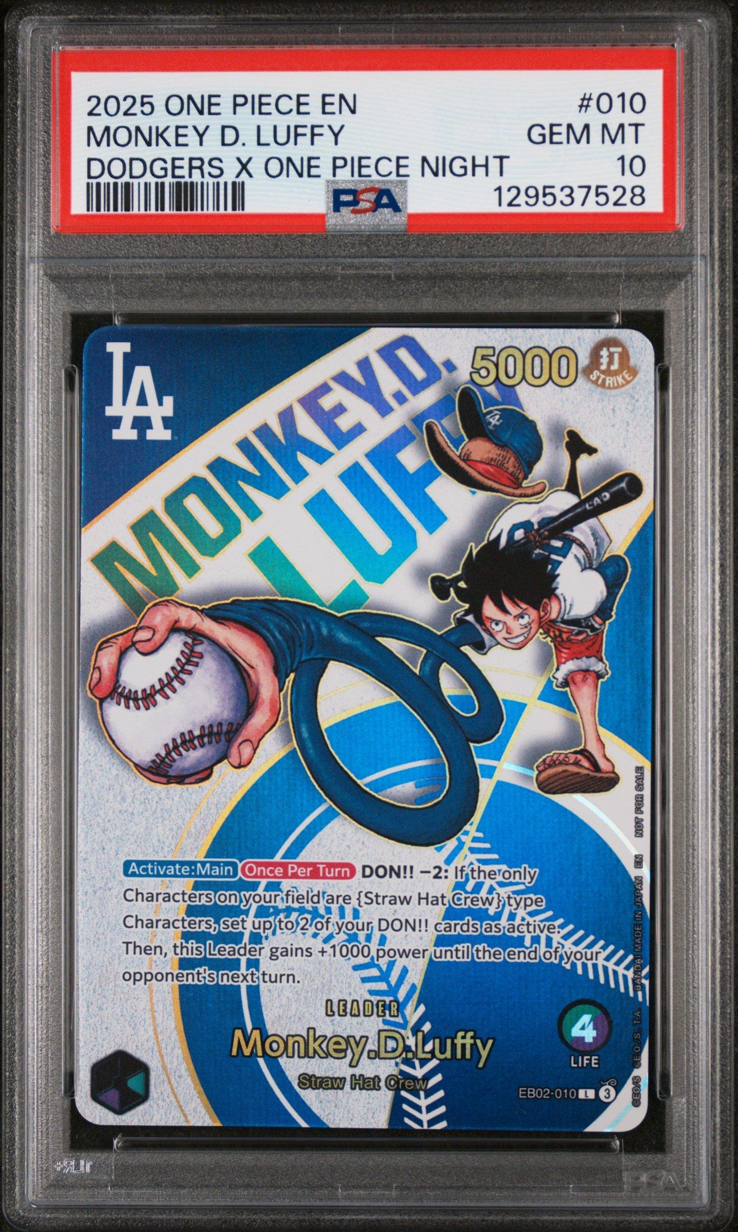ルフィ MONKEY D. LUFFY SW6-18 PSA10 シール 2025 One Piece Promos 010 Monkey D. Luffy Dodgers X One Piece