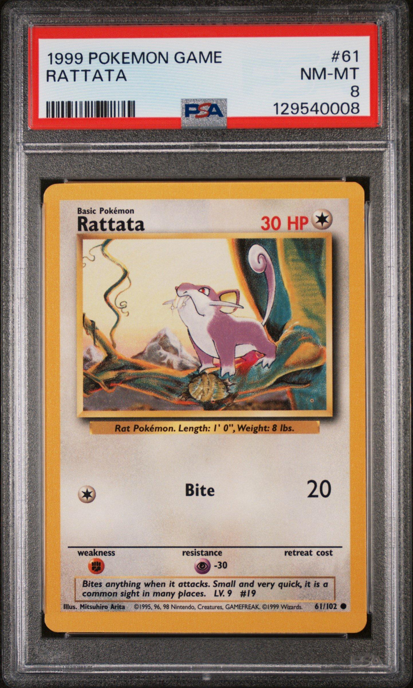 1995 rattata pokemon card 1999 Pokemon Game 61 Rattata PSA 8 Graded Card