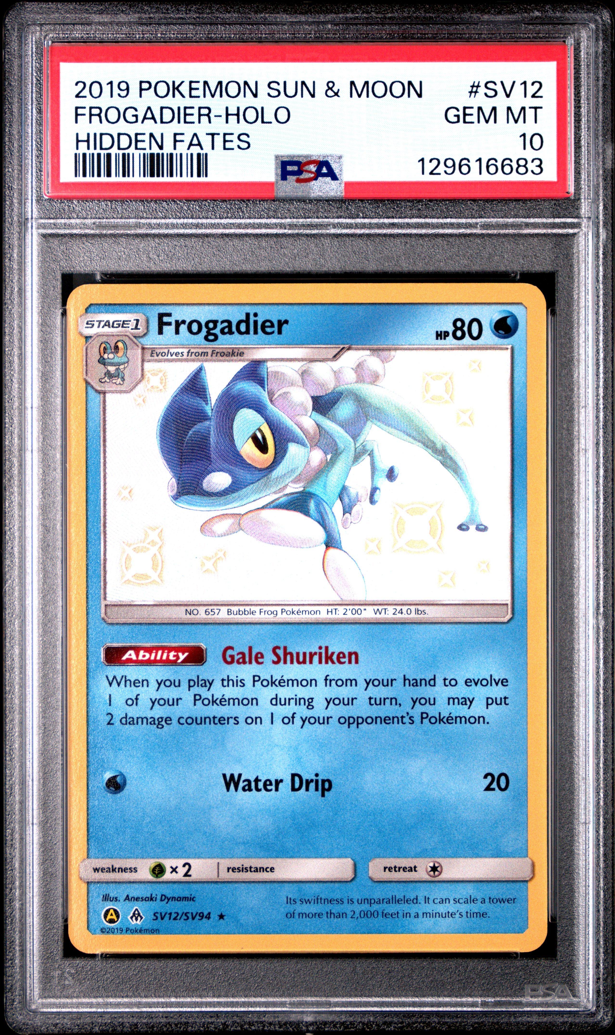 2019 Pokemon Sun & Moon Hidden Fates Sv12 Frogadier-holo PSA 10