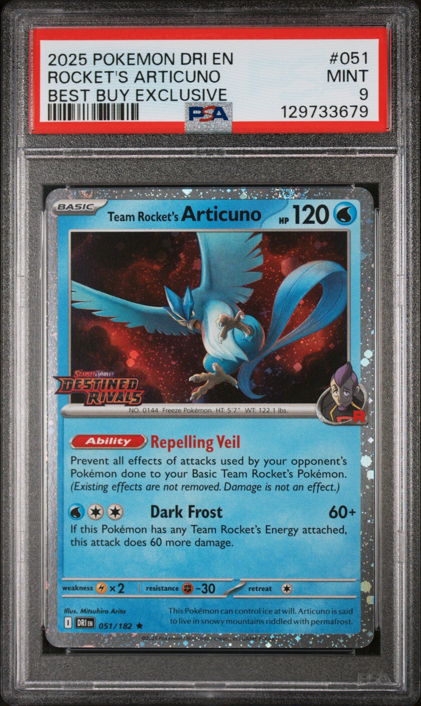2025 Pokemon Dri En-destined Rivals 051 Team Rocket's Articuno Best Buy  Exclusive PSA 9