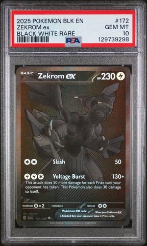 2025 Pokemon Blk En-black Bolt 172 Zekrom Ex Black White Rare PSA