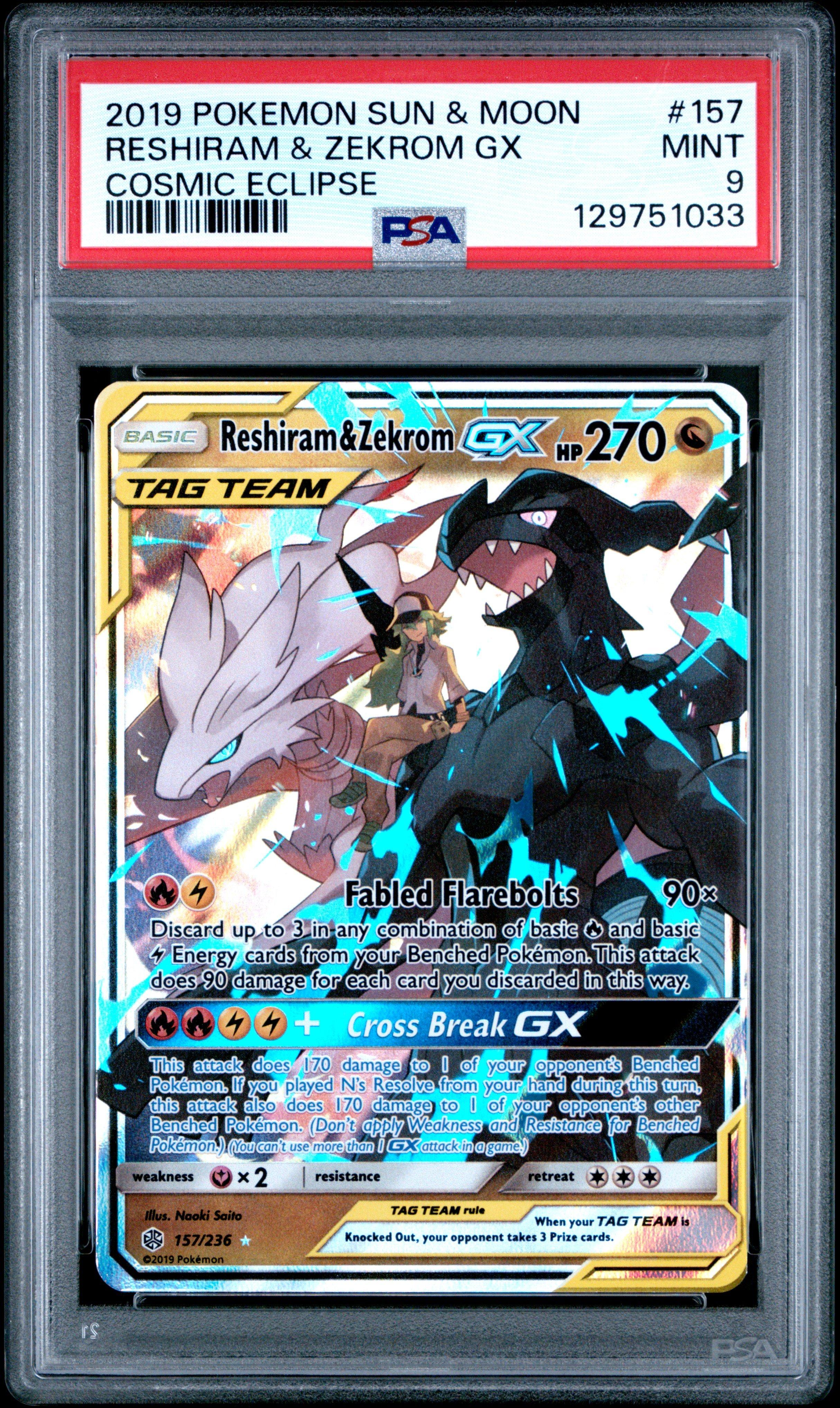 2019 Pokemon Sun & Moon Cosmic Eclipse 157 Reshiram & Zekrom Gx