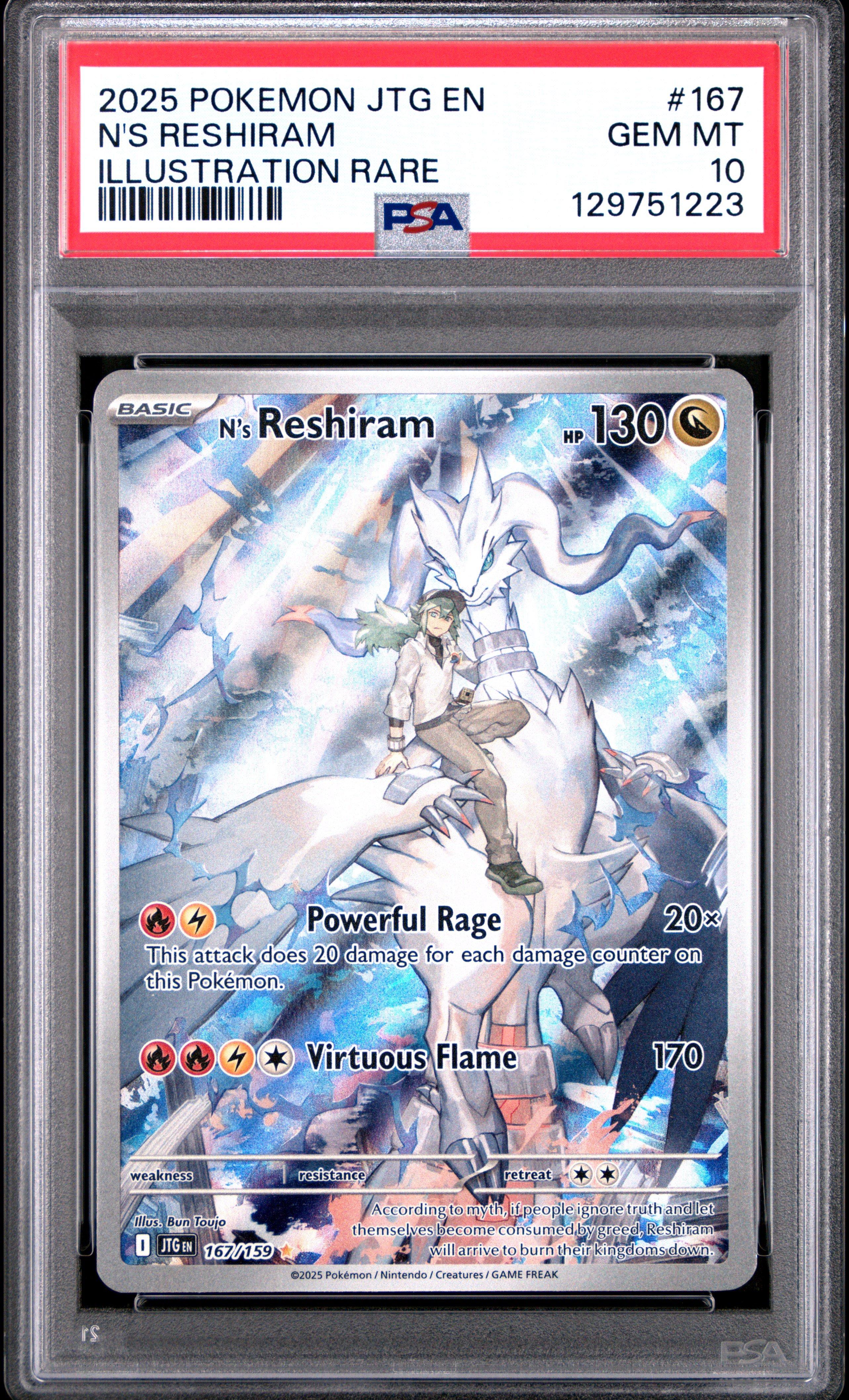 2025 Pokemon Jtg En-journey Together 167 N's Reshiram Illustration Rare PSA  10