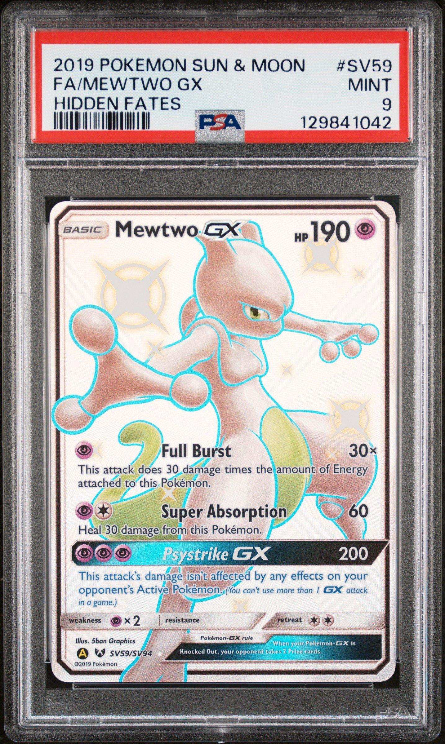 2019 Pokemon Sun & Moon Hidden Fates Sv59 Full Art/mewtwo Gx PSA 9