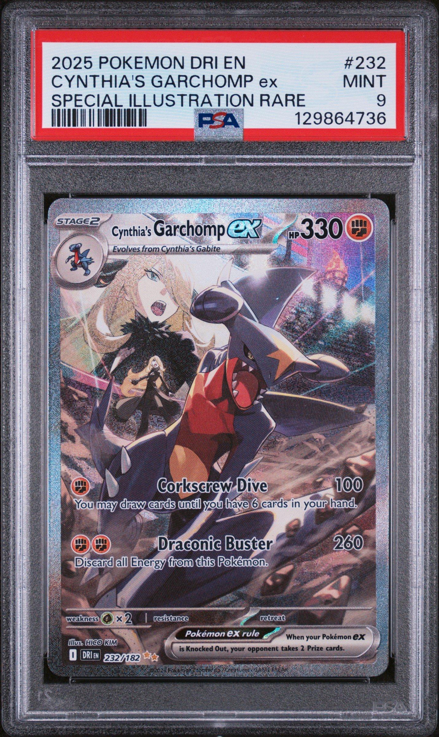 2025 Pokemon Dri En-Destined Rivals 232 Cynthia's Garchomp Ex Special Illustration Rare PSA 9