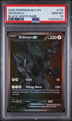 2025 Pokemon Blk En-black Bolt 172 Zekrom Ex Black White Rare PSA