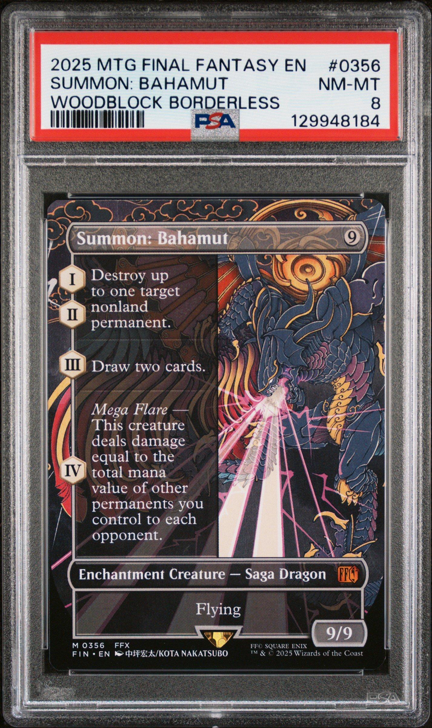 mtg bahamut card 2025 Magic The Gathering Final Fantasy 0356 Summon: Woodblock Borderless PSA 8 Graded not actual card. How To Play Final Fantasy's