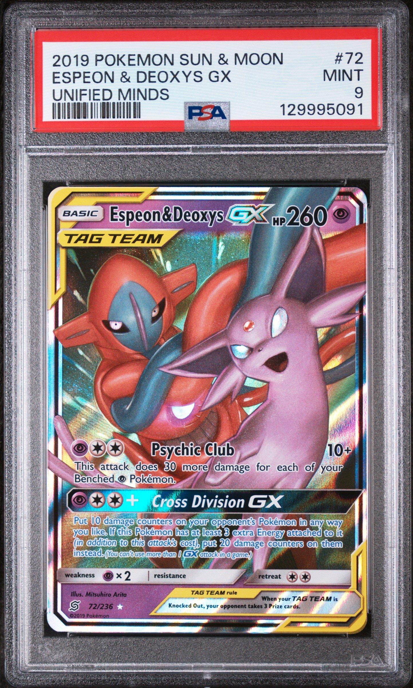 2019 Pokemon Sun & Moon Unified Minds 72 Espeon & Deoxys Gx PSA 9