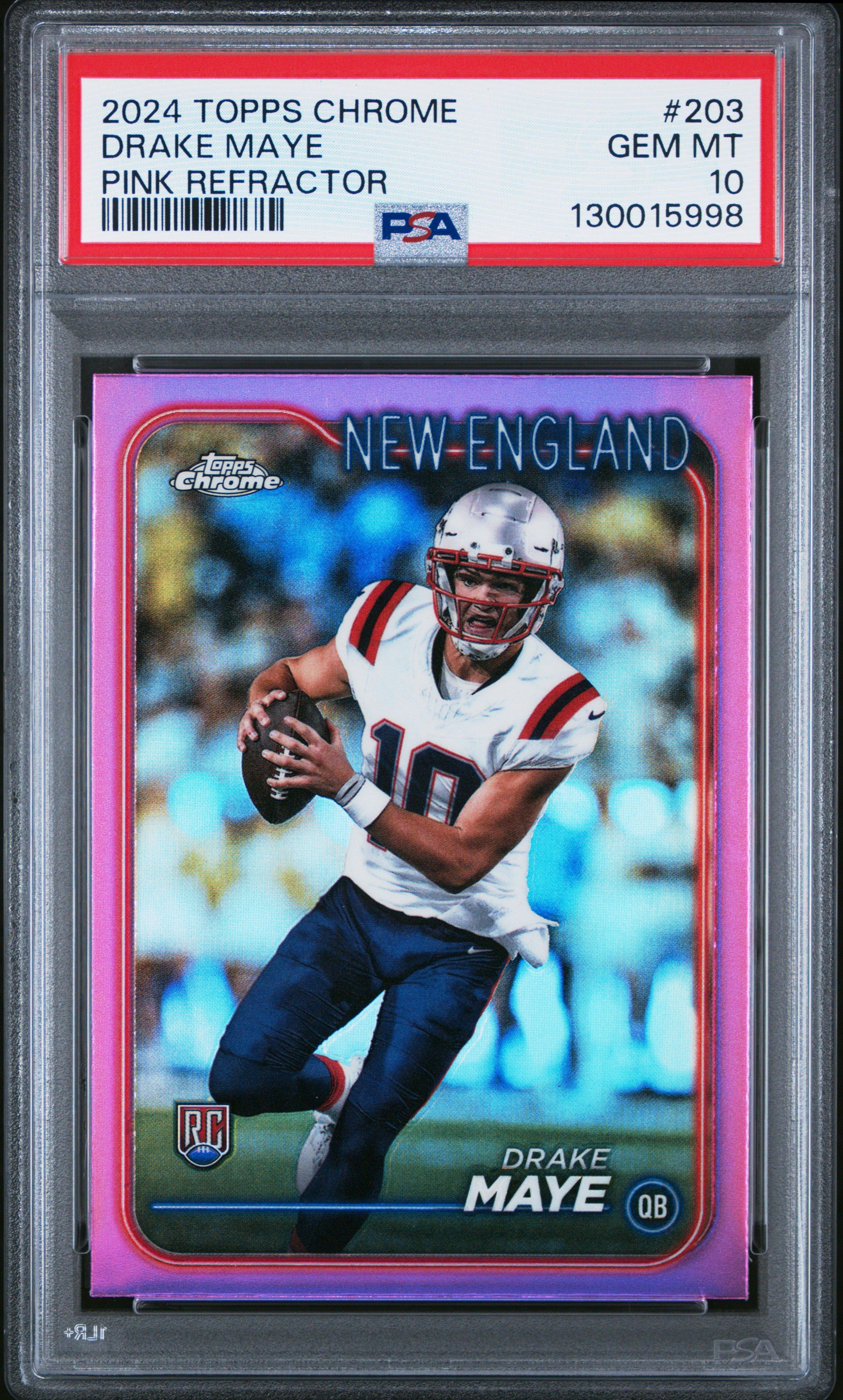 2024 Topps Chrome 203 Drake Maye Pink Refractor PSA 10 Graded Card