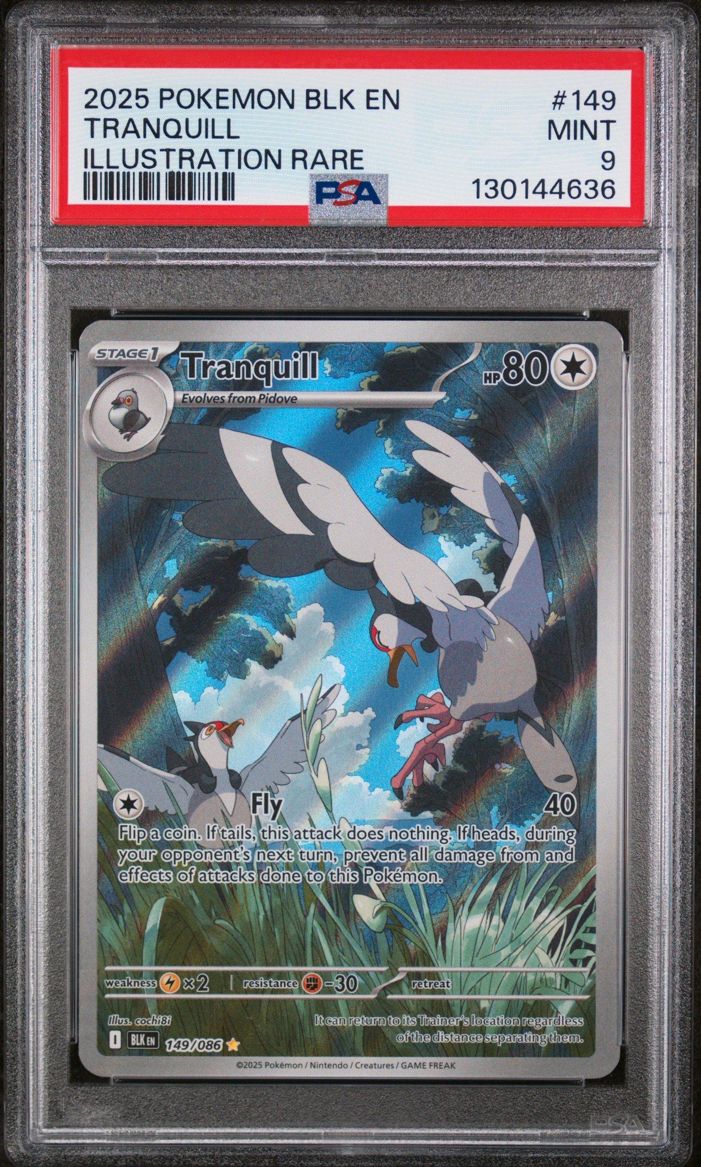 2025 Pokemon Blk En-black Bolt 149 Tranquill Illustration Rare PSA