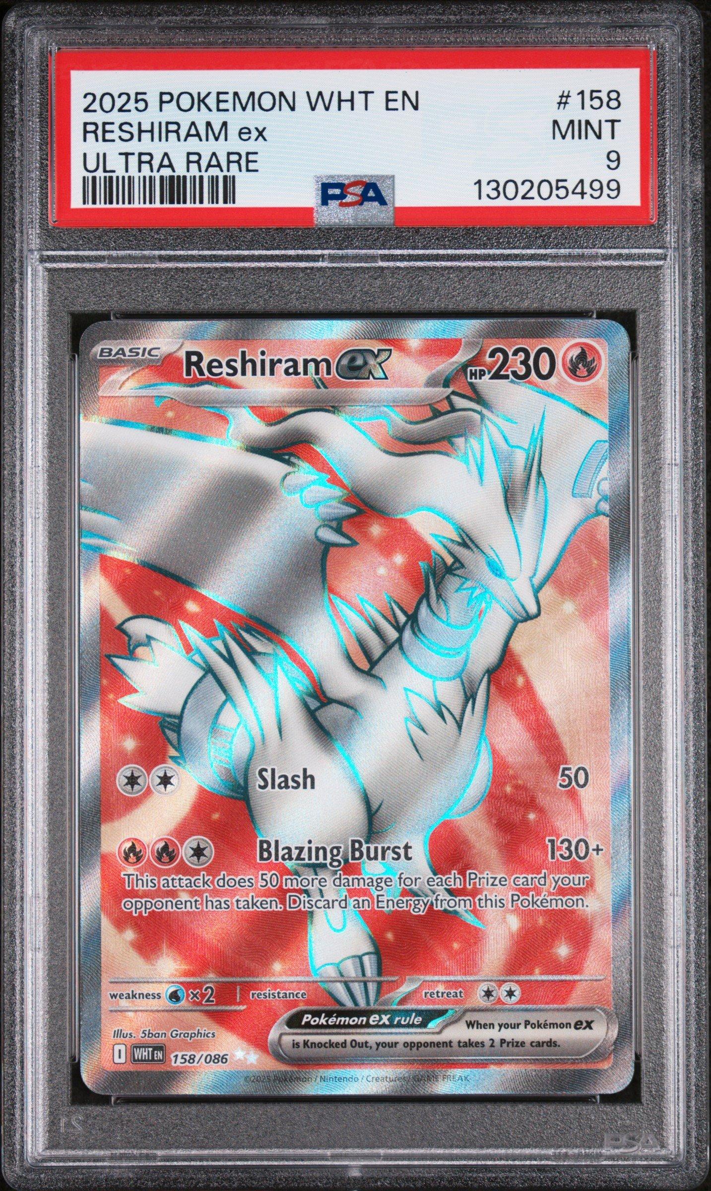 2025 Pokemon Wht En-white Flare 158 Reshiram Ex Ultra Rare PSA 9