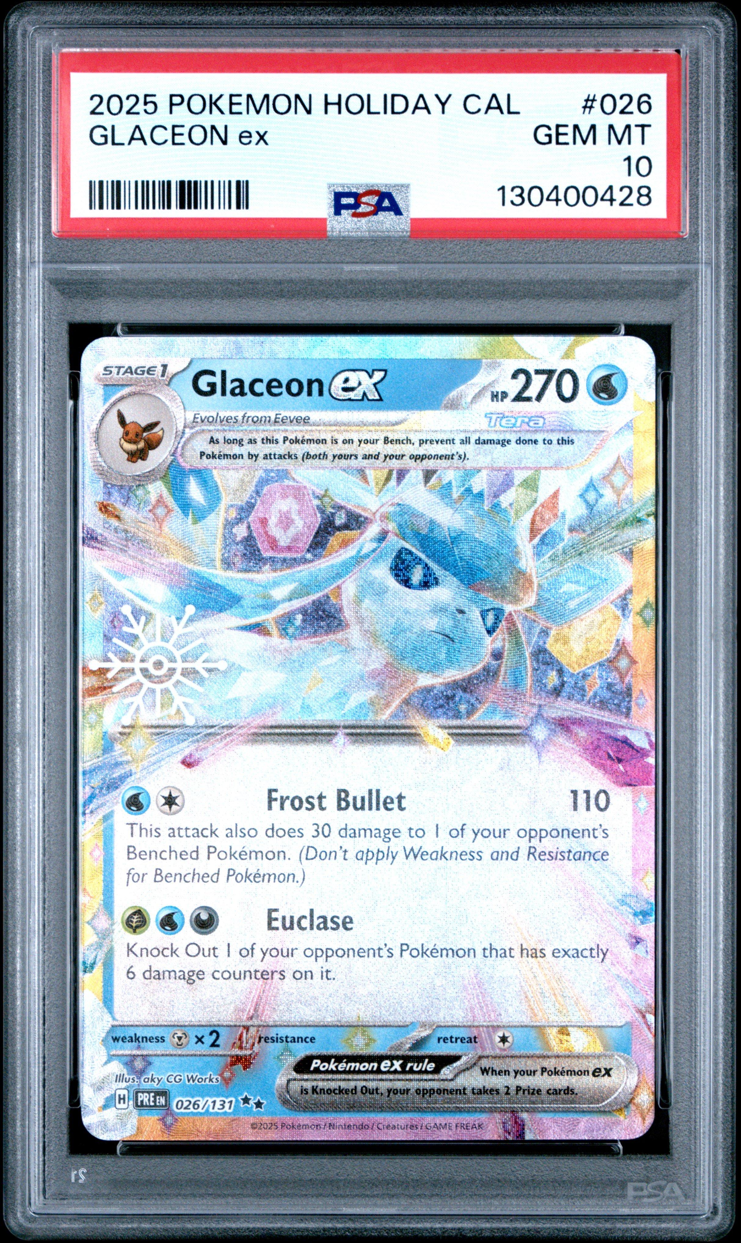 2025 Pokemon Holiday Calendar 026 Glaceon Ex PSA 10 Graded Card
