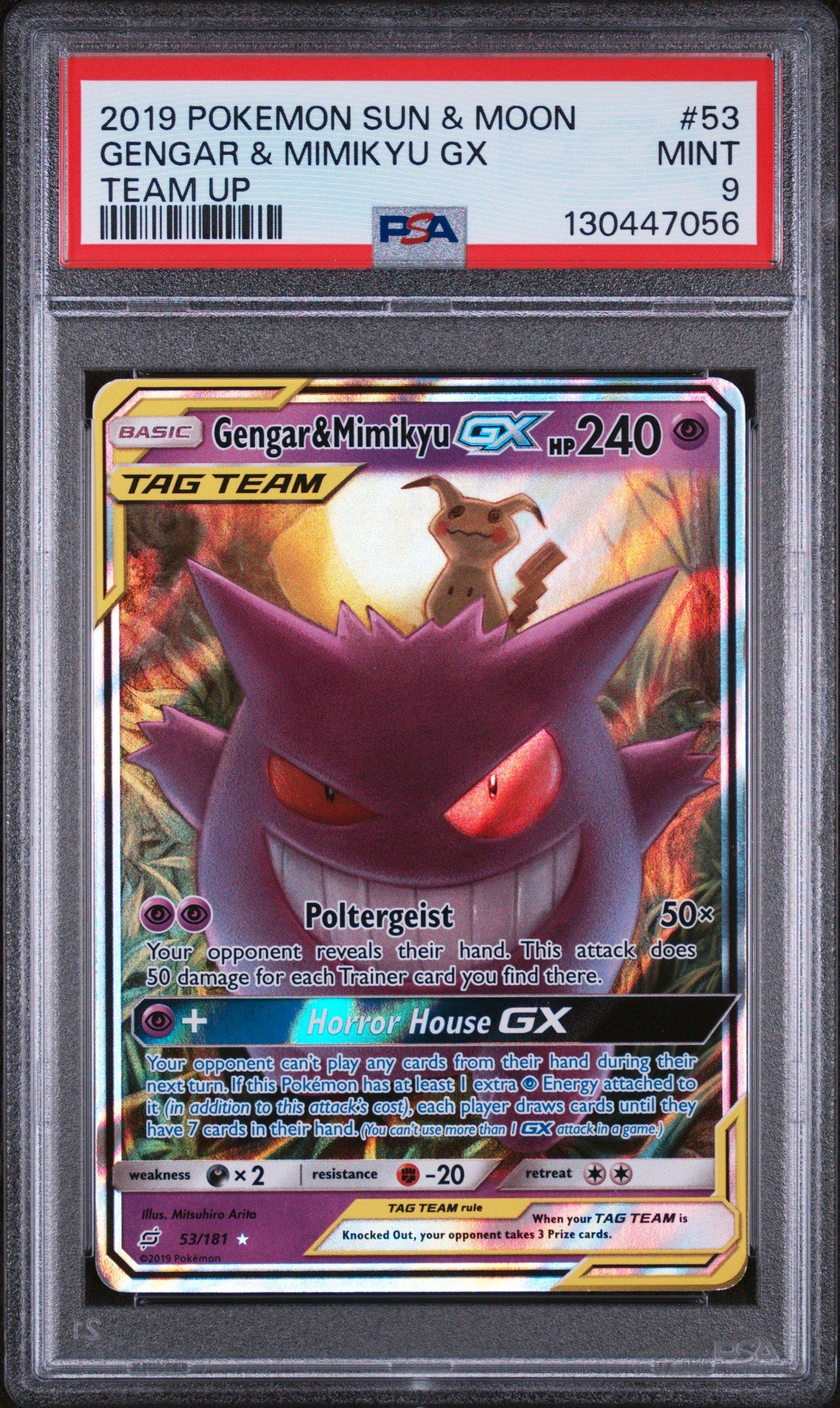 2019 Pokemon Sun & Moon Team Up 53 Gengar & Mimikyu Gx PSA 9