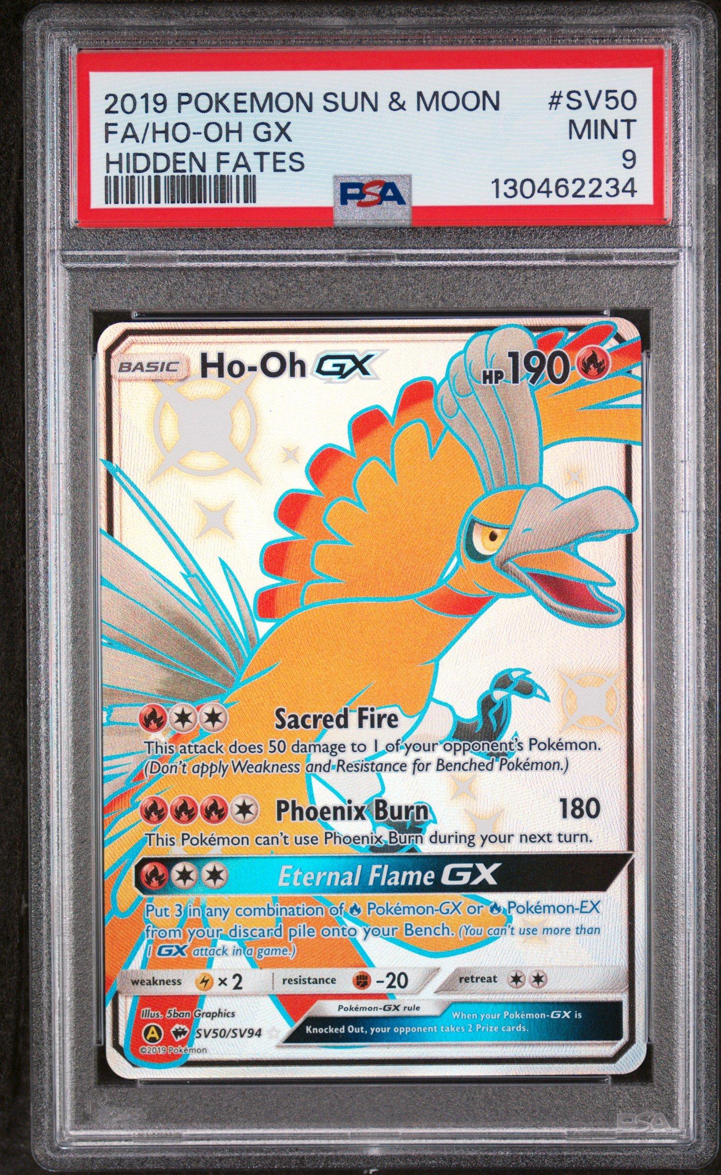 2019 Pokemon Sun & Moon Hidden Fates Sv50 Full Art/ho-oh Gx PSA 9