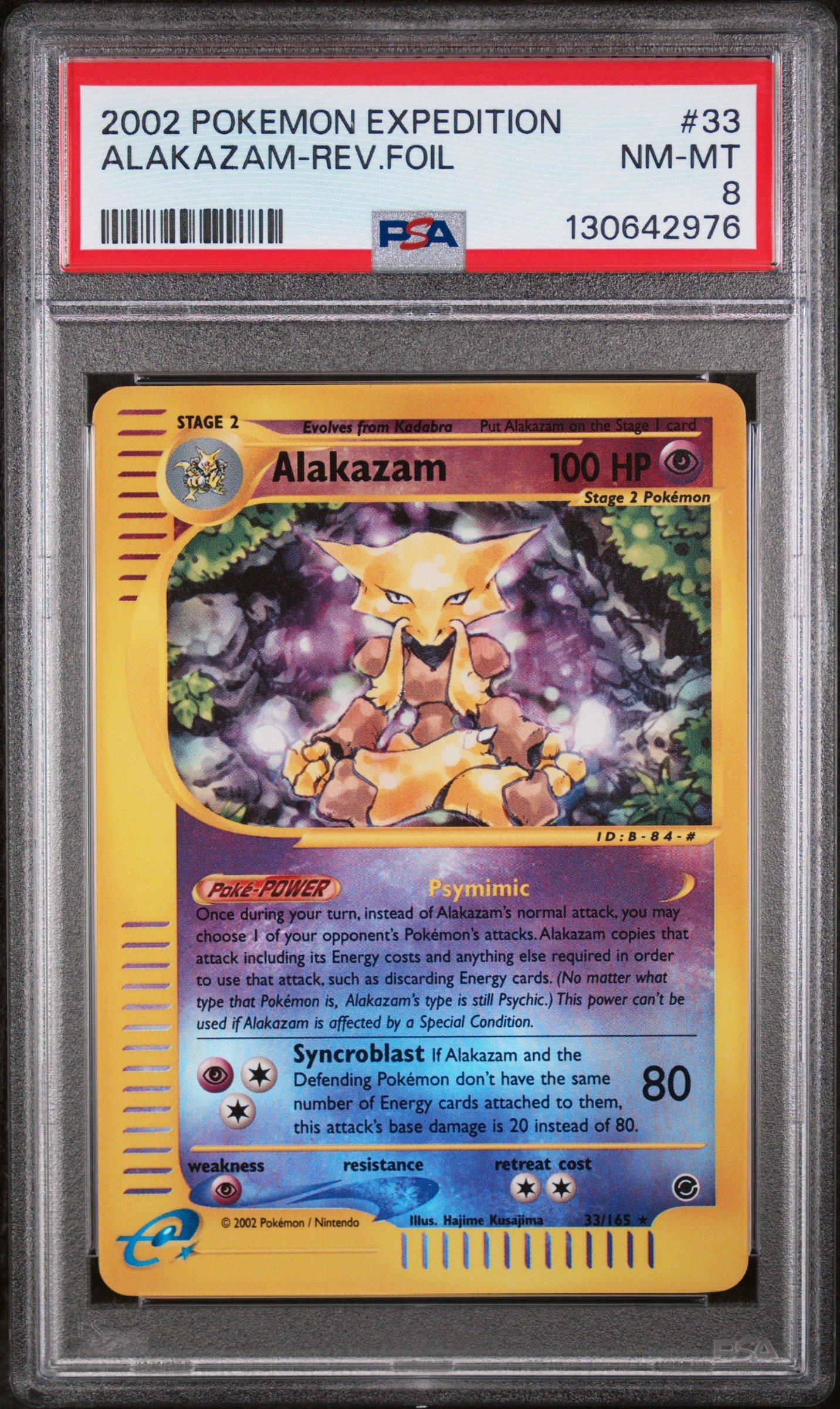 2002 Pokemon Expedition 33 Alakazam-reverse Foil PSA 8 Graded Card