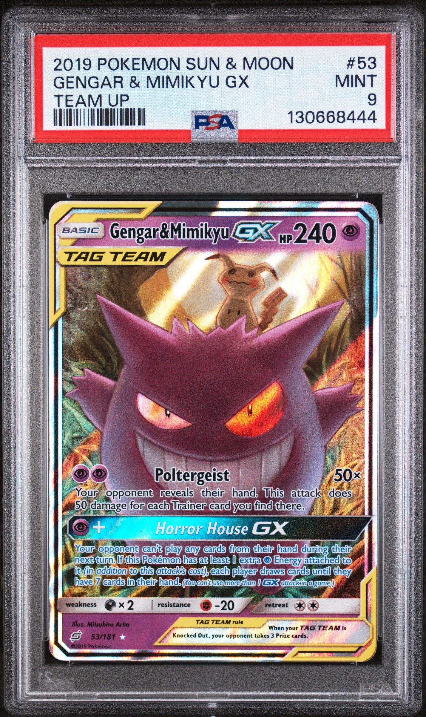 2019 Pokemon Sun & Moon Team Up 53 Gengar & Mimikyu Gx PSA