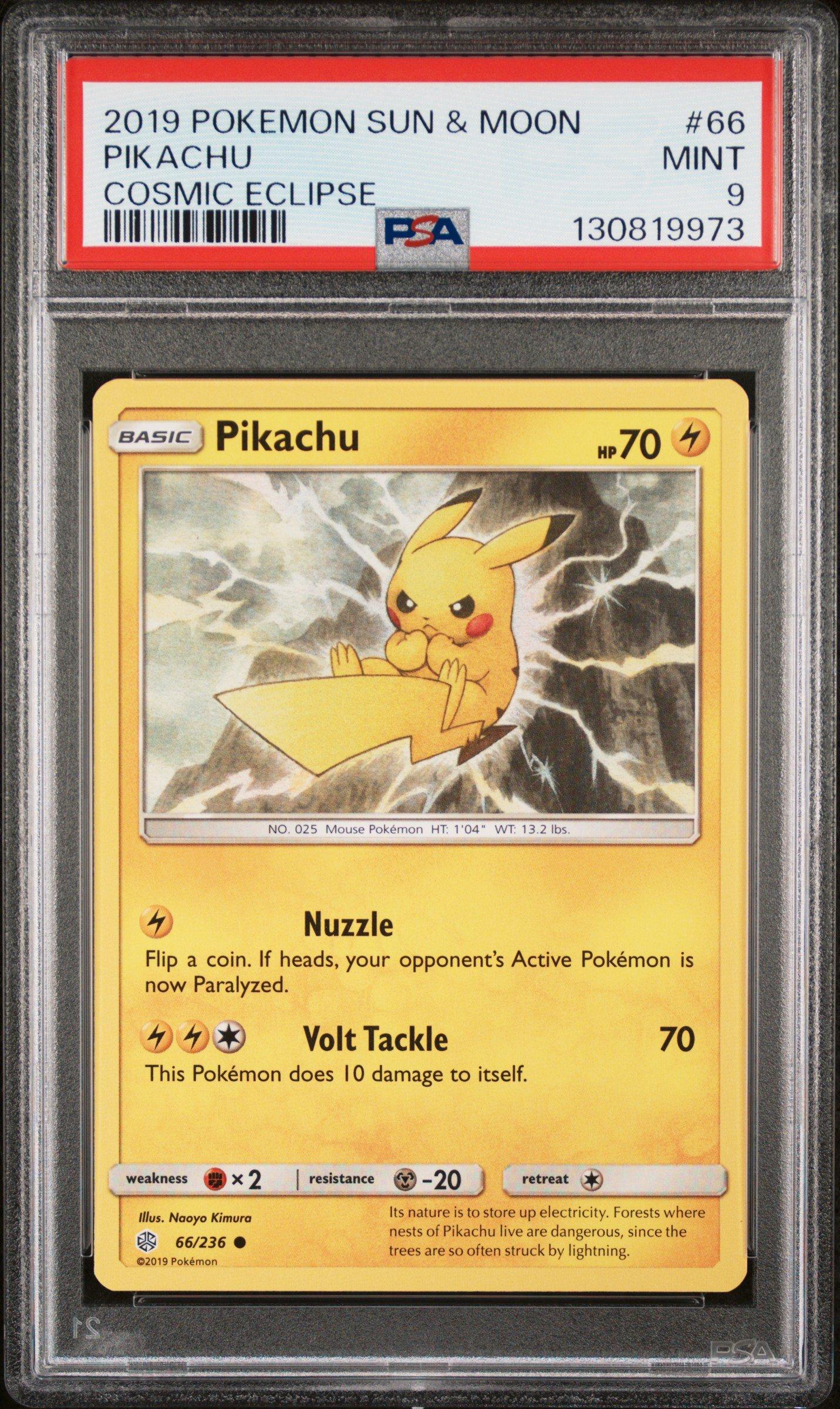 2019 Pokemon Sun & Moon Cosmic Eclipse 66 Pikachu PSA 9 Graded