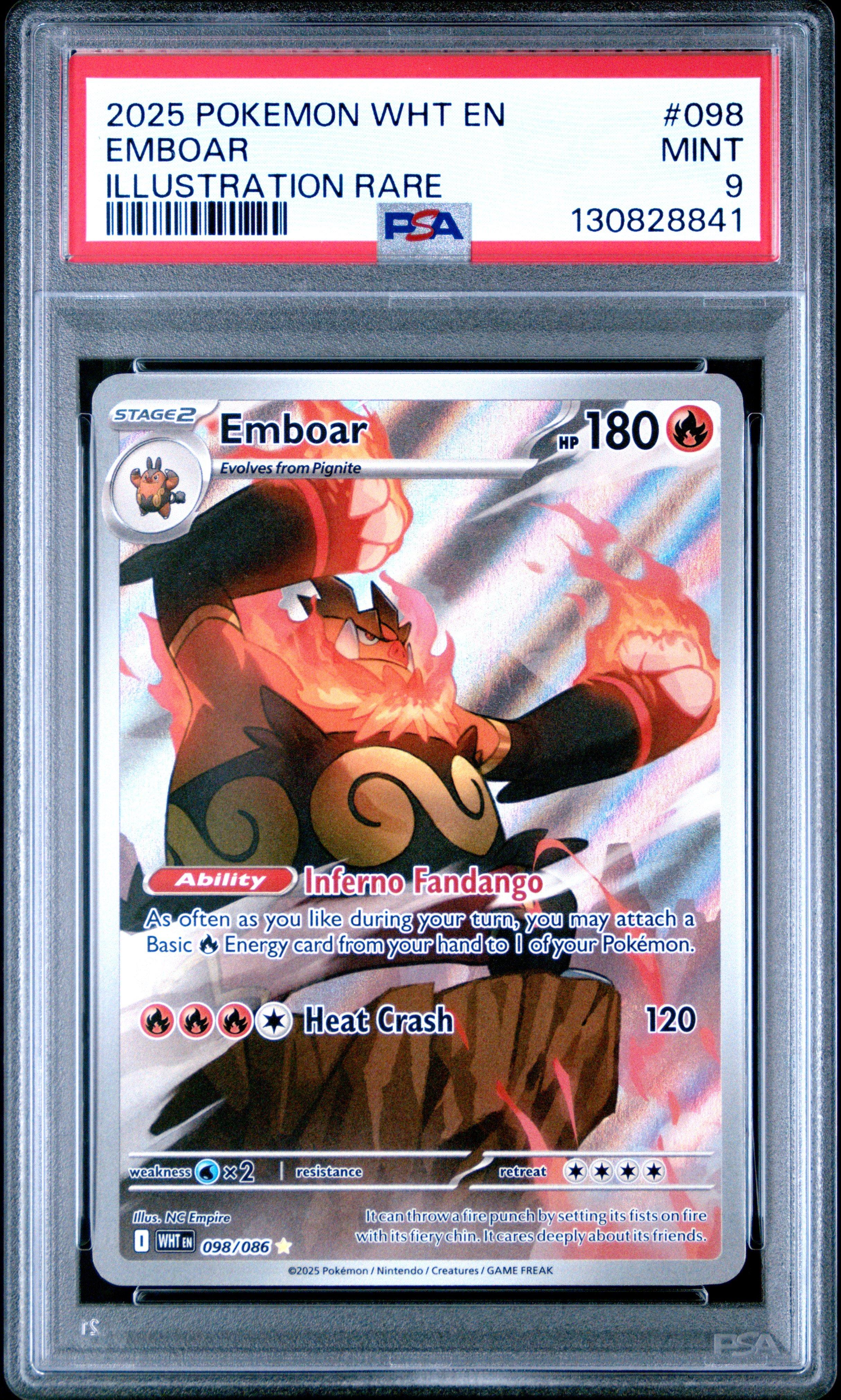 2025 Pokemon Wht En-white Flare 098 Emboar Illustration Rare PSA 9 Graded  Card | GameStop