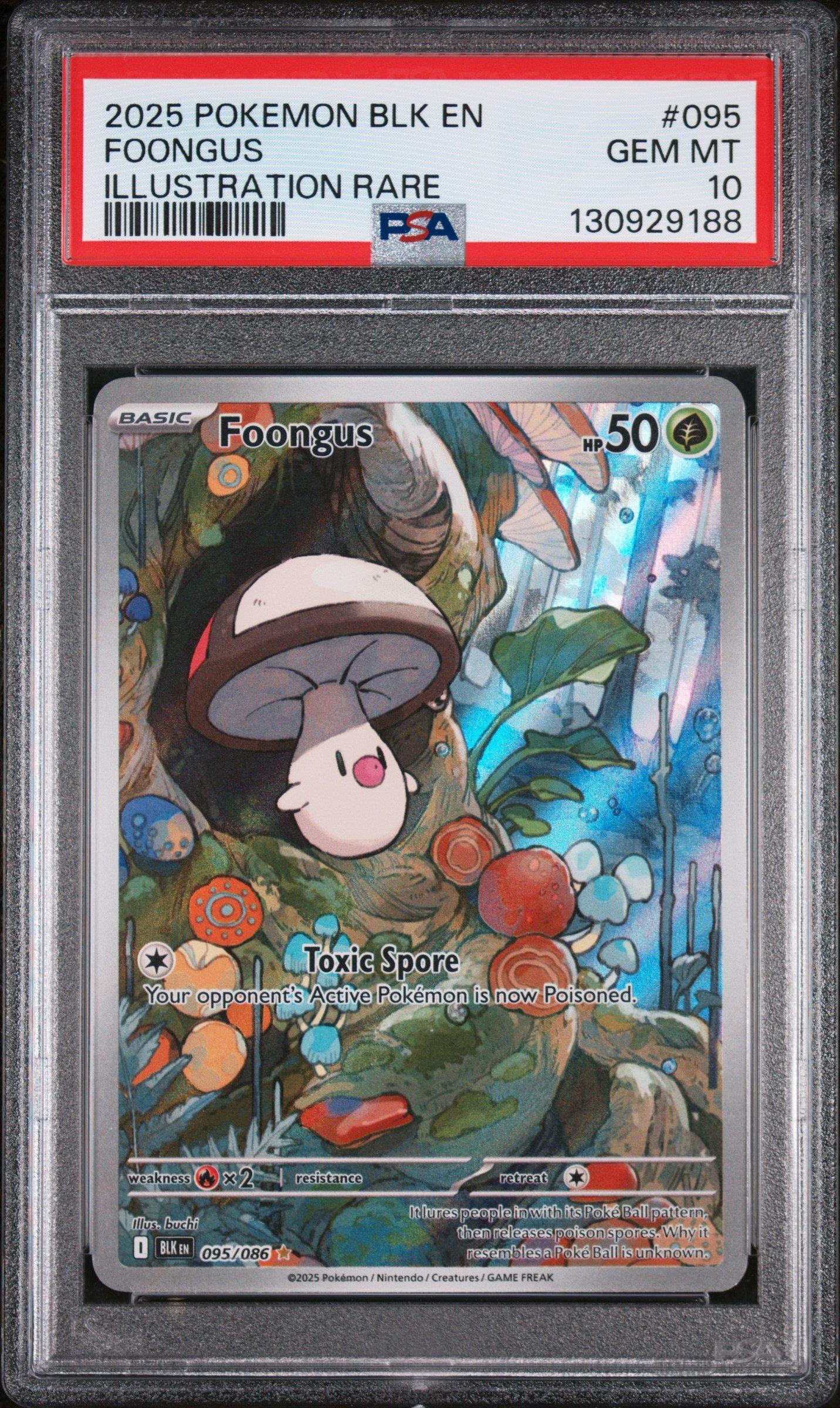 2025 Pokemon Blk En-black Bolt 095 Foongus Illustration Rare PSA
