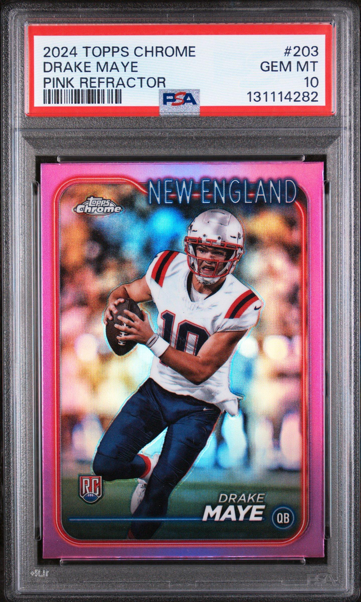 2024 Topps Chrome 203 Drake Maye Pink Refractor PSA 10 Graded Card