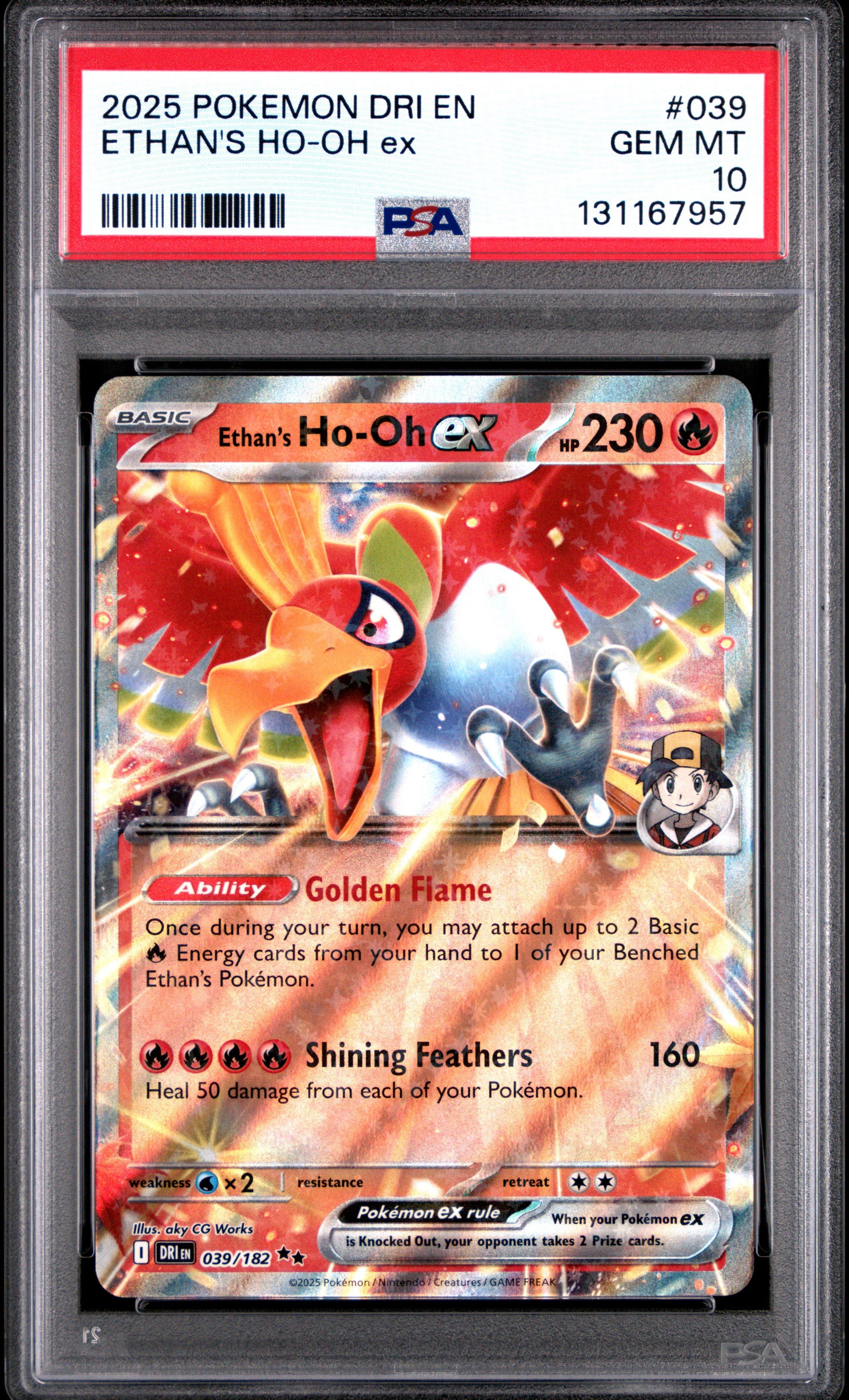 2025 Pokemon Dri En-destined Rivals 039 Ethan's Ho-oh Ex PSA 10