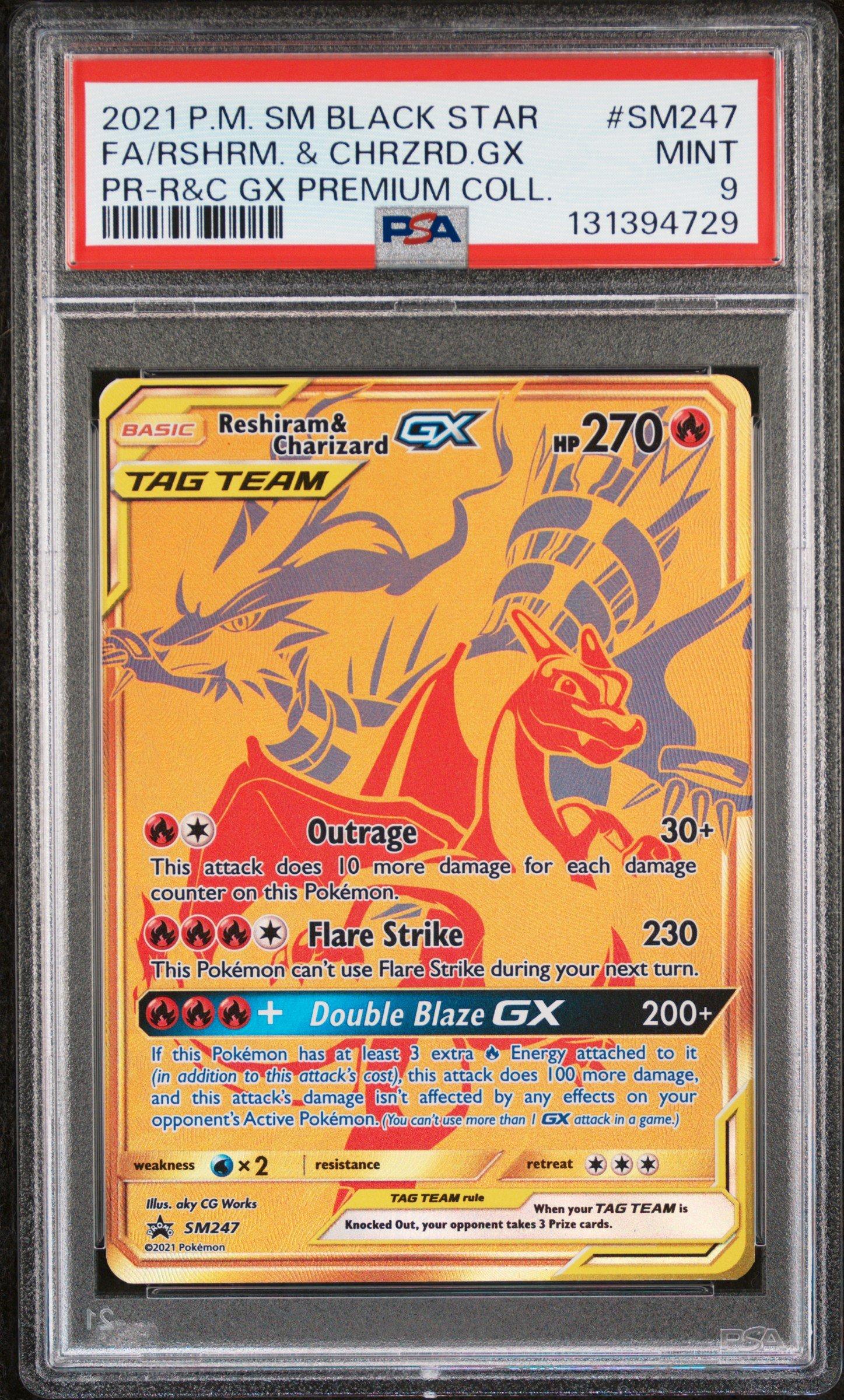 2021 reshiram pokemon card 2021 Pokemon Sm Black Star Promo Sm247 Full Art/reshiram & Charizard Gx  Reshiram & Charizard Gx Premium Collection PSA 9