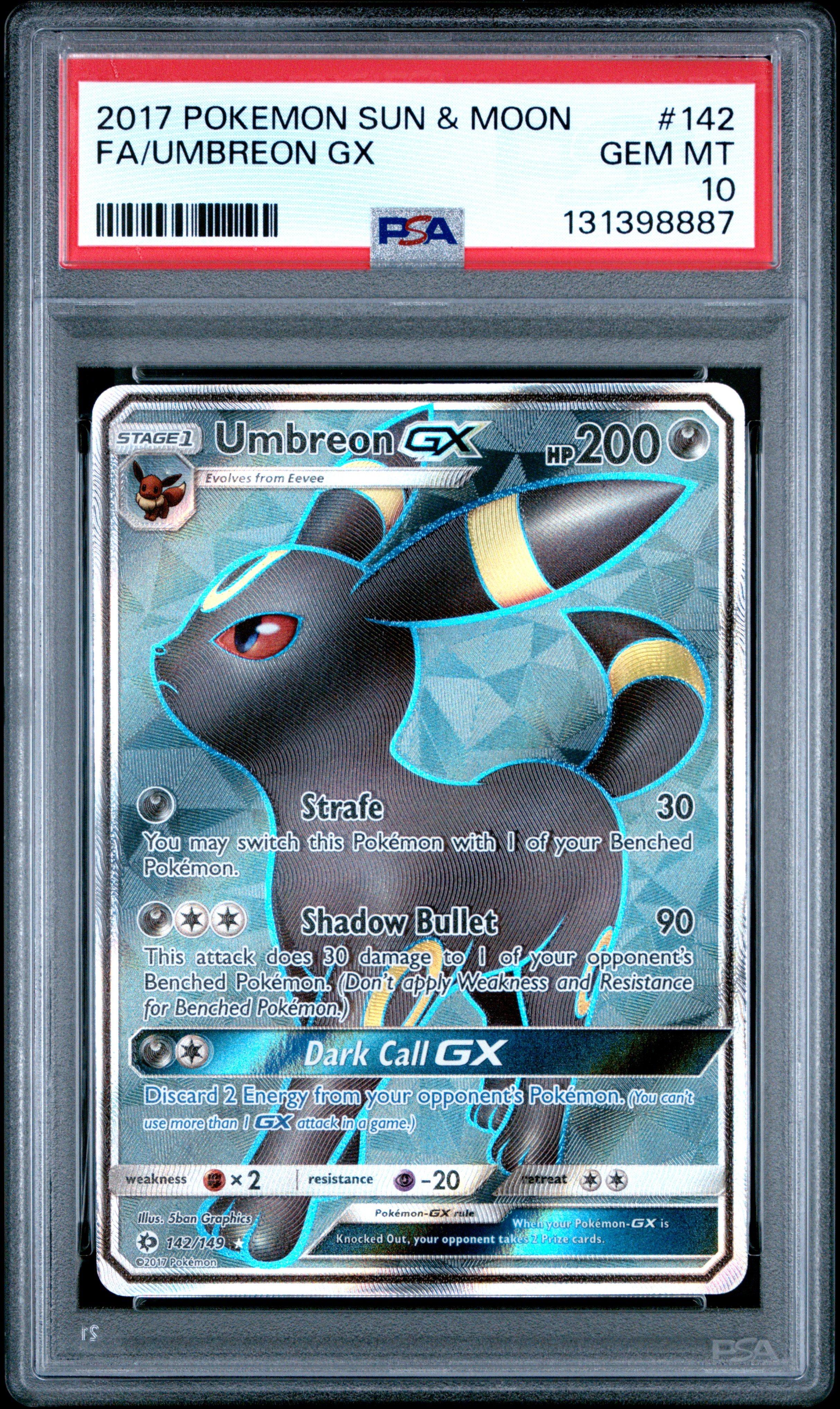 2017 Pokemon Sun & Moon 142 Full Art/umbreon Gx PSA